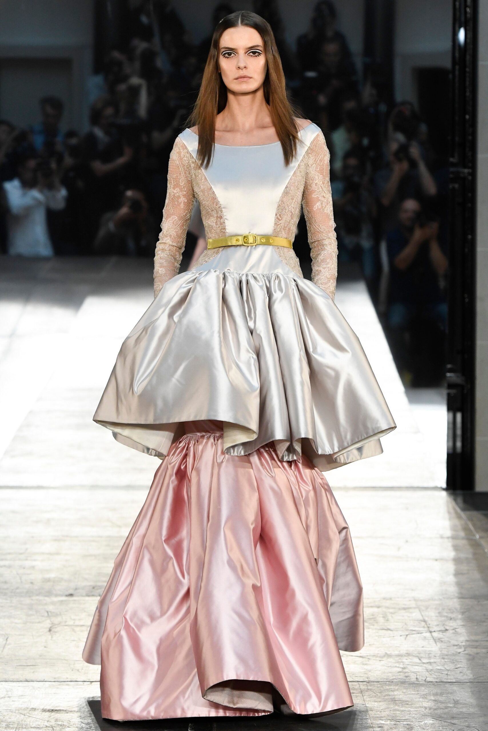 silver and pink layered gown