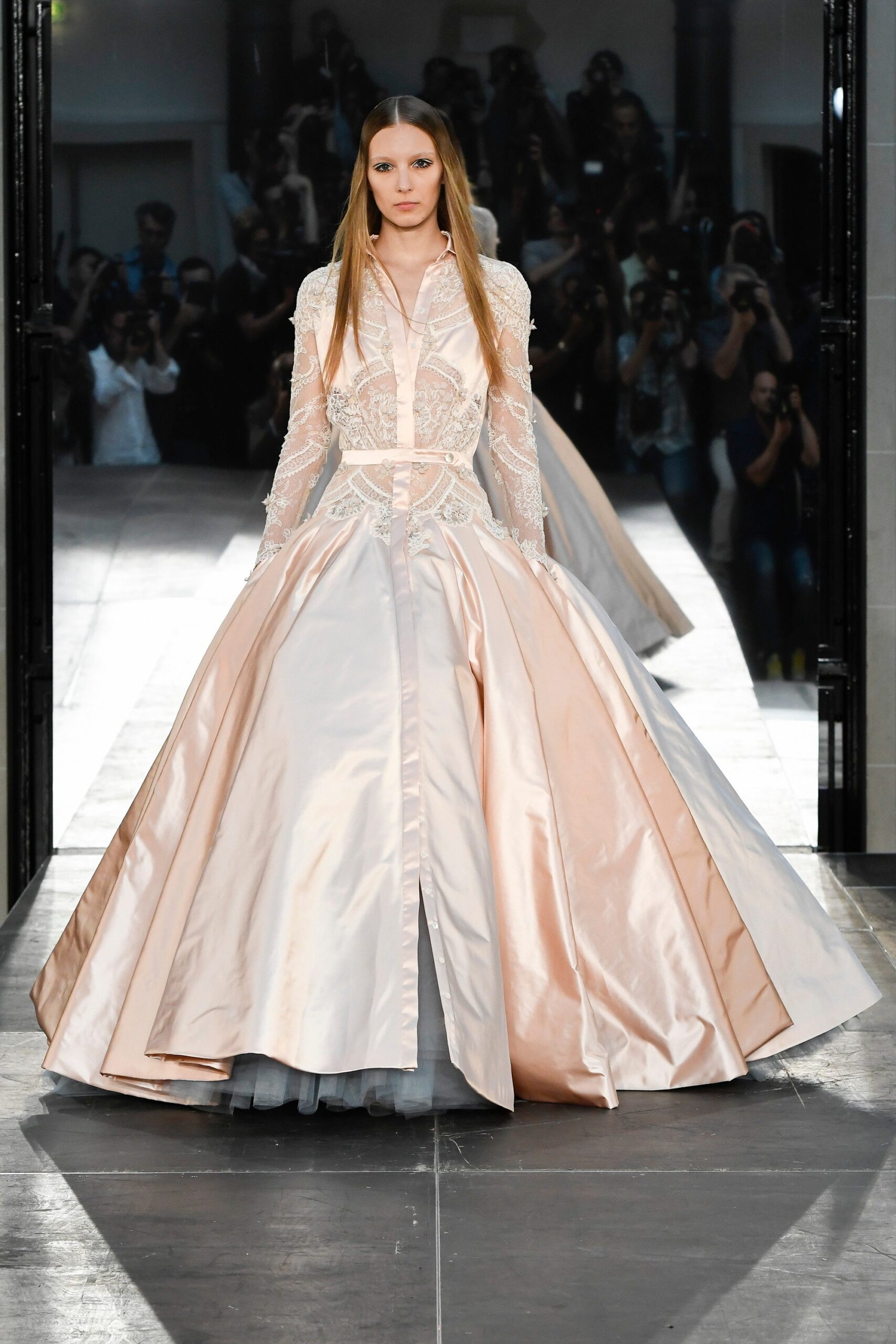 pink silk embroidered gown