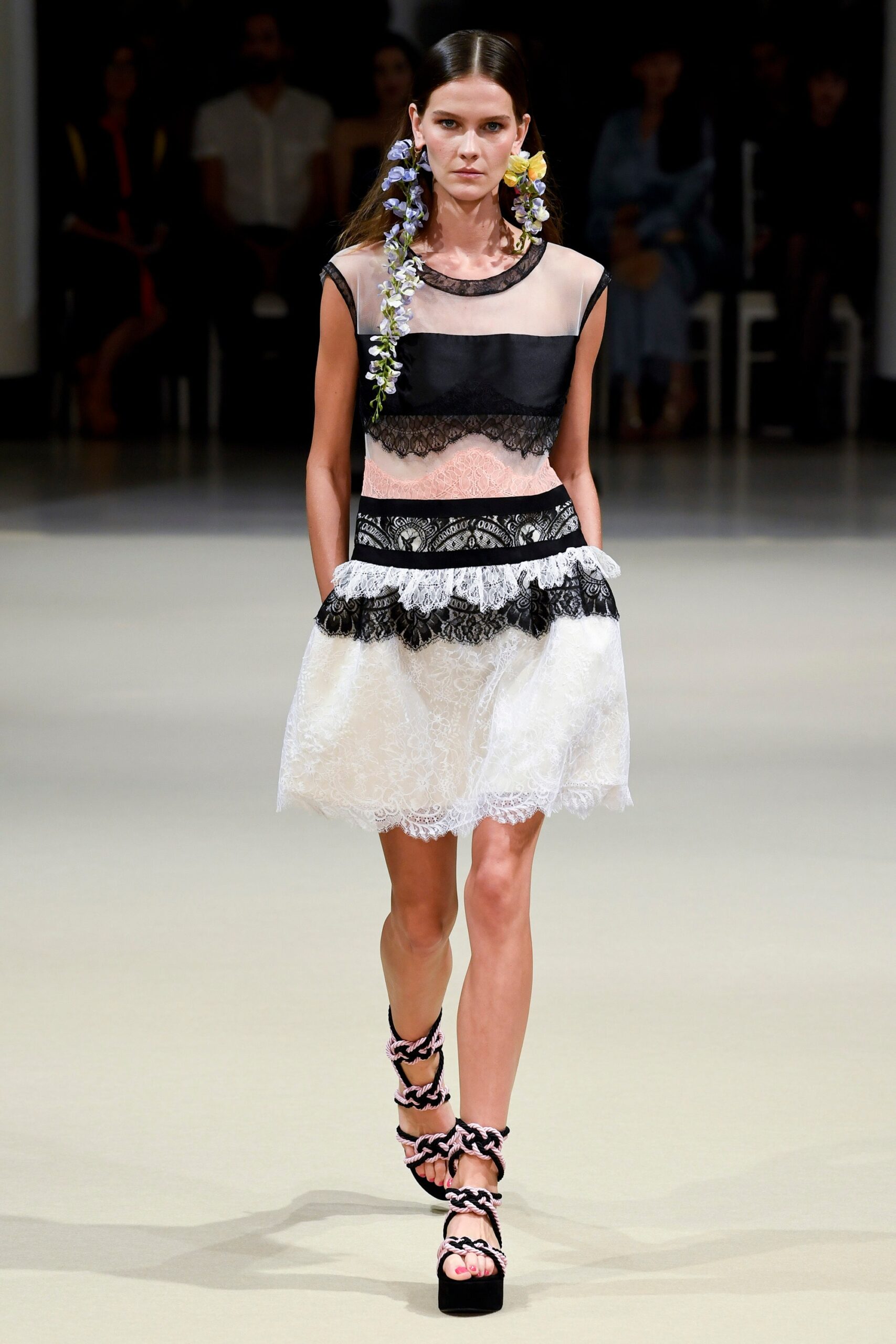 black and white lace top and skirt