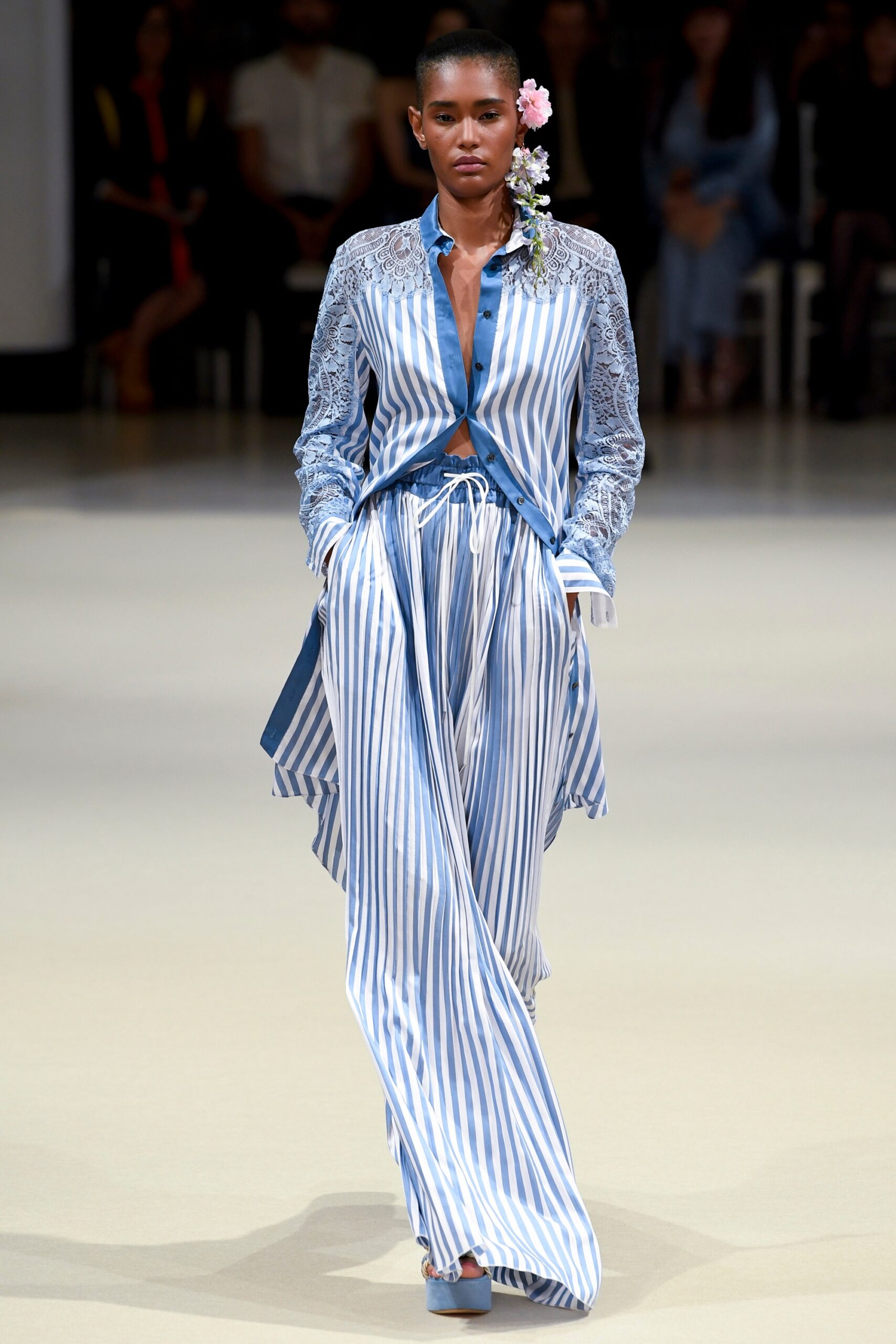 blue and white striped shirt and pants