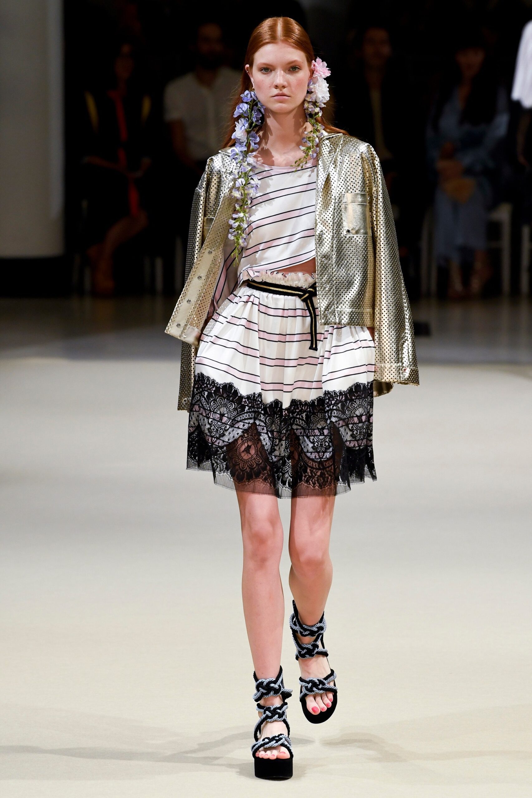 gold metallic fitted jacket and mini dress