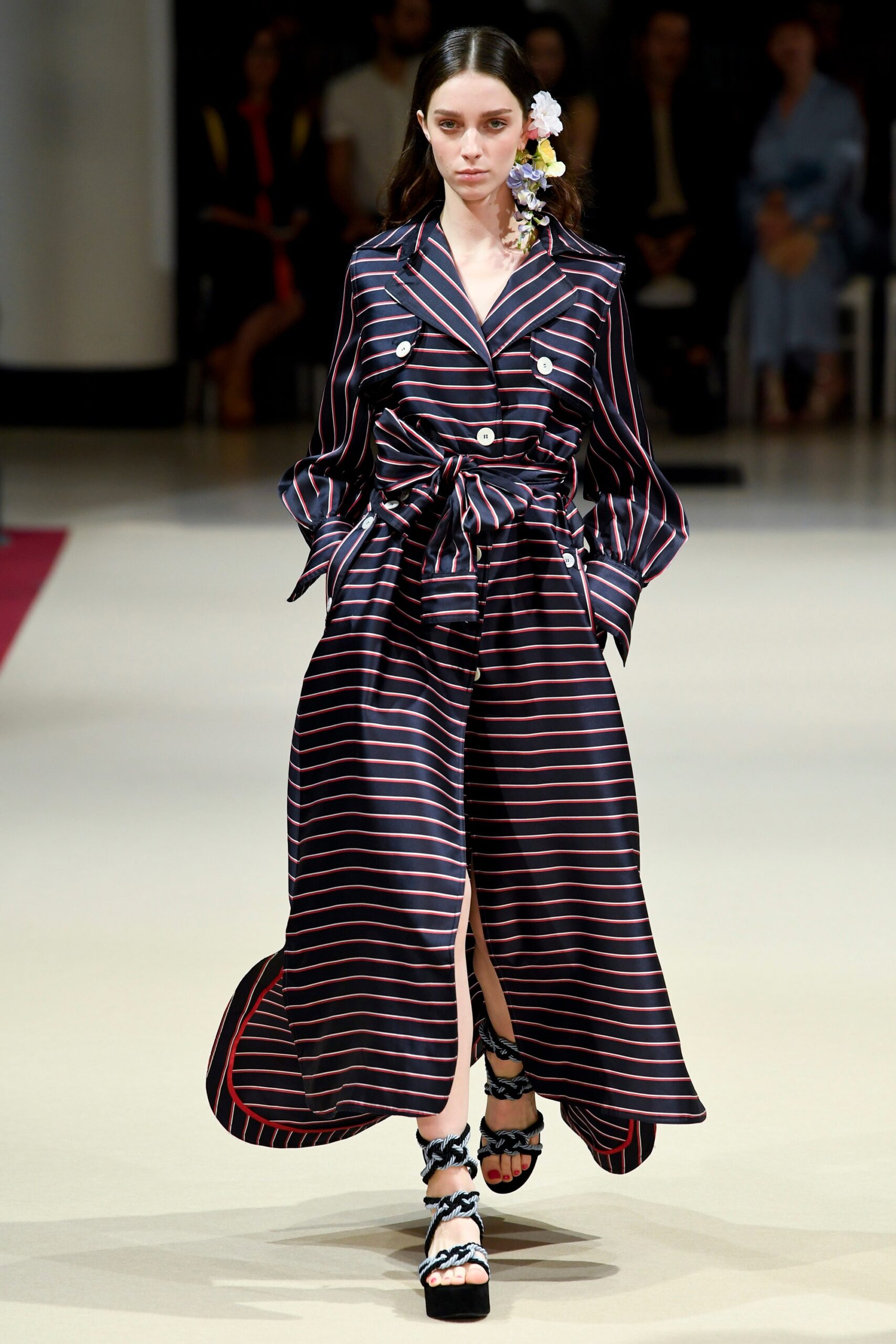 navy striped silk dress