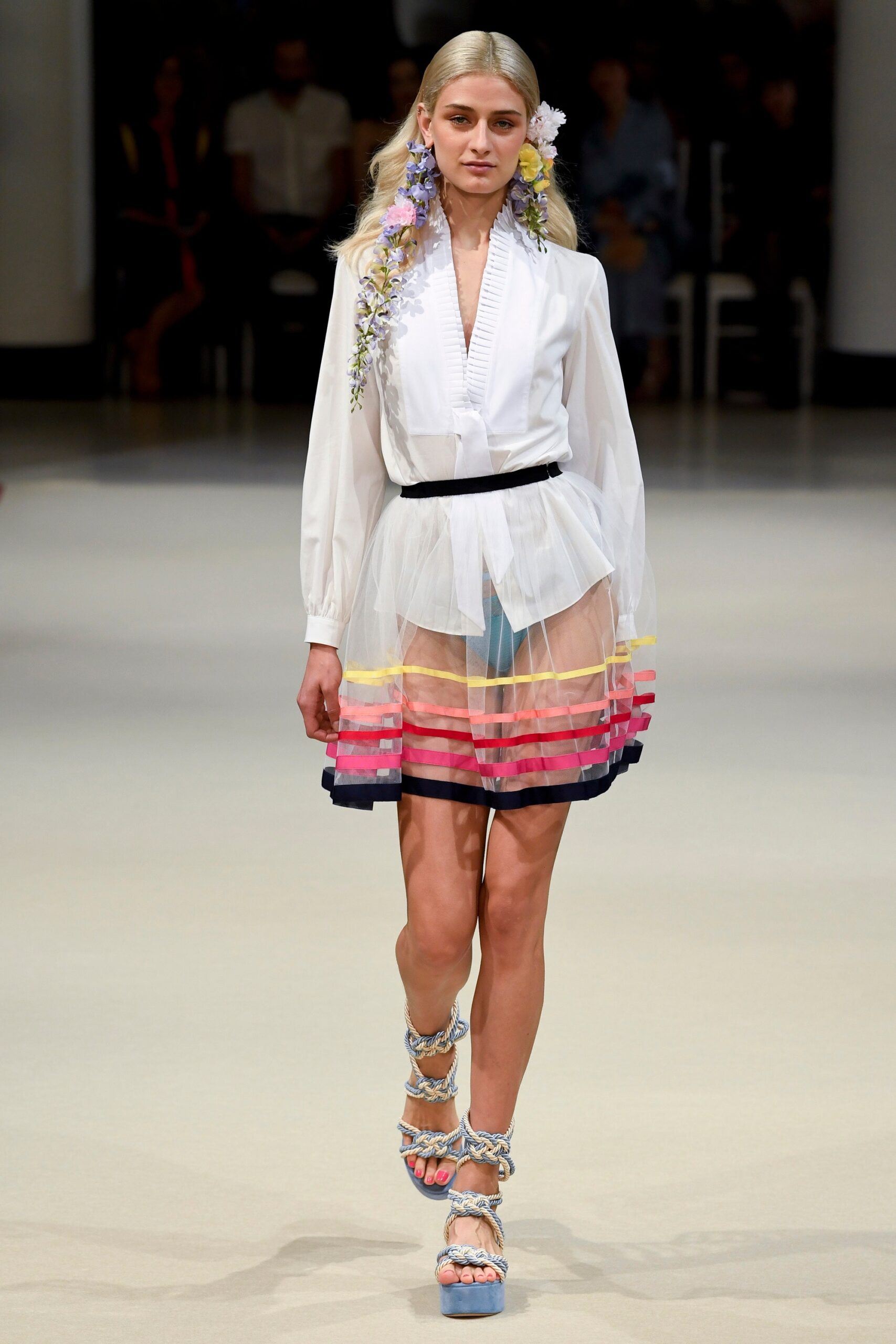 white blouse with multi-layered skirt