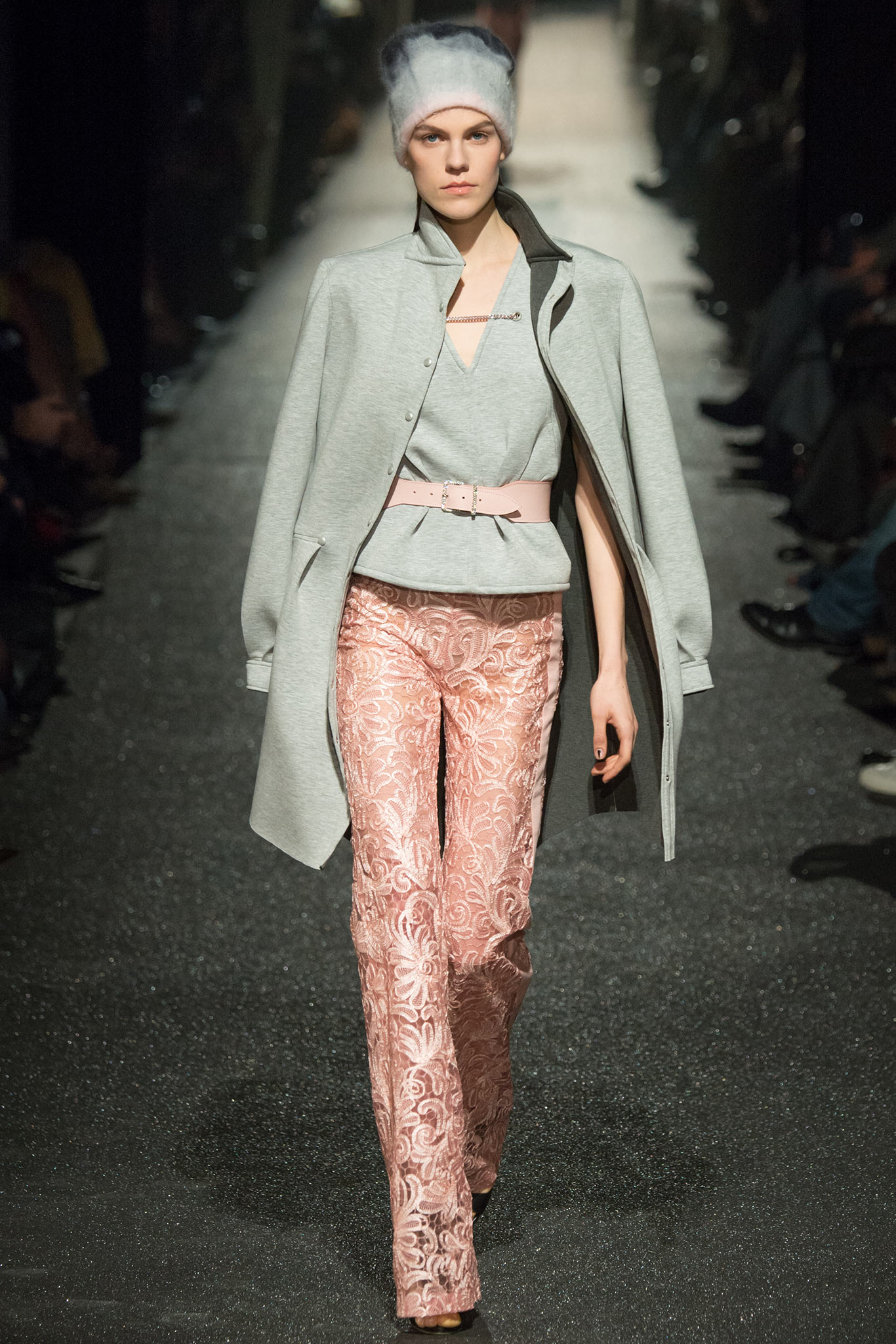 pink silk fitted flared pants
