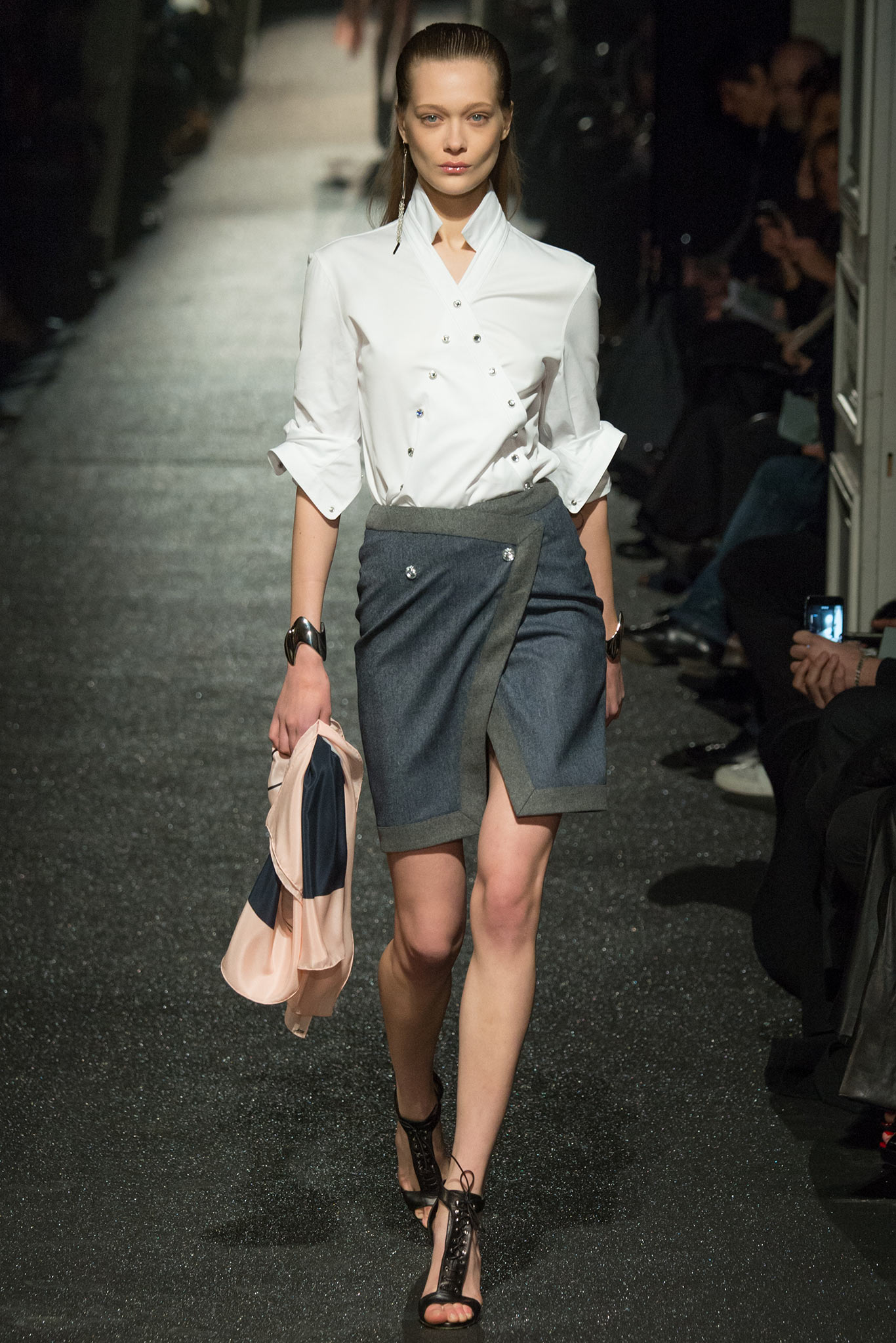 blue denim asymmetric fitted pencil skirt