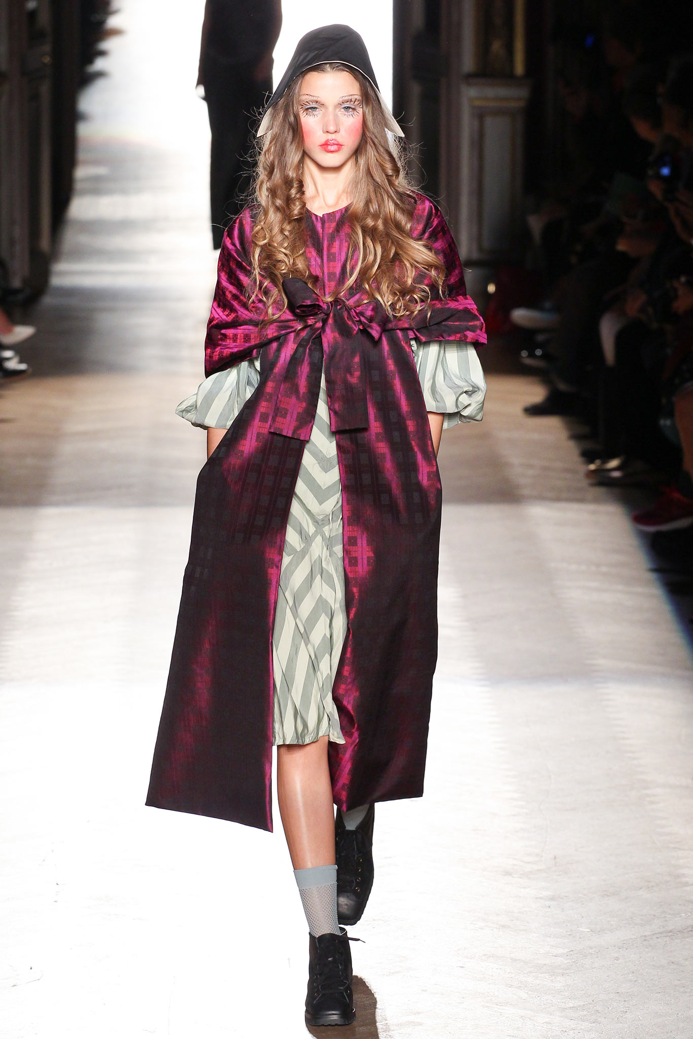 purple silk coat and green dress