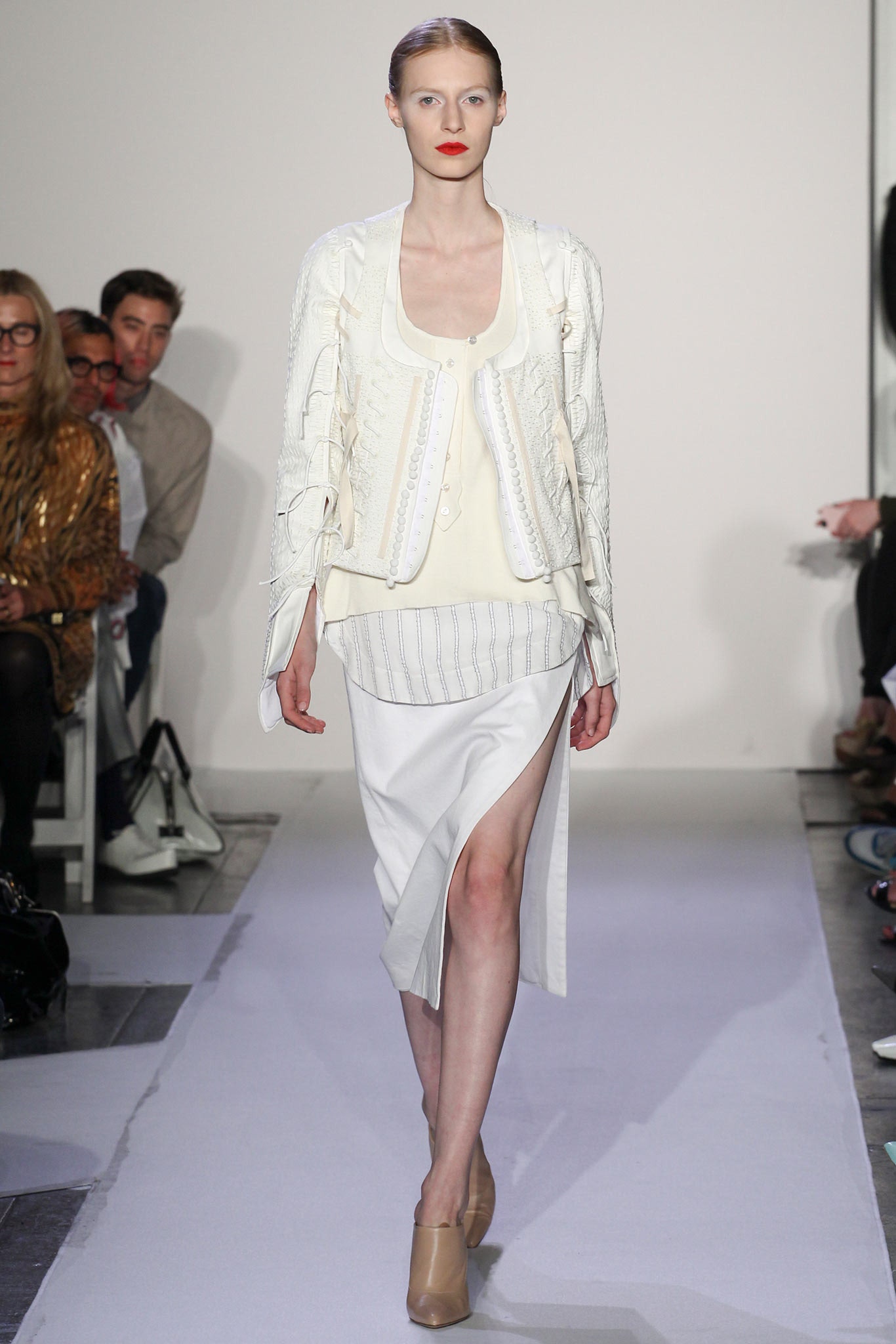 white silk long-sleeve collared relaxed layered blouse