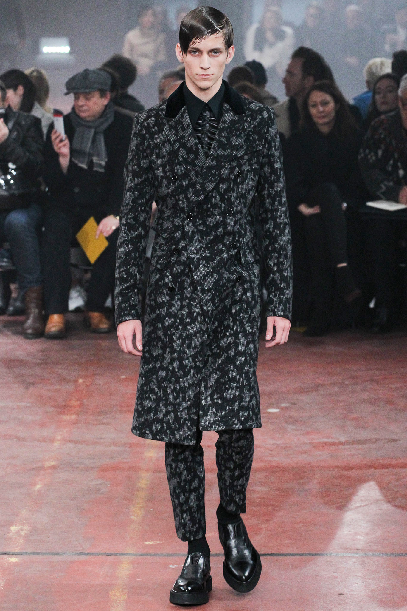 black and gray printed coat
