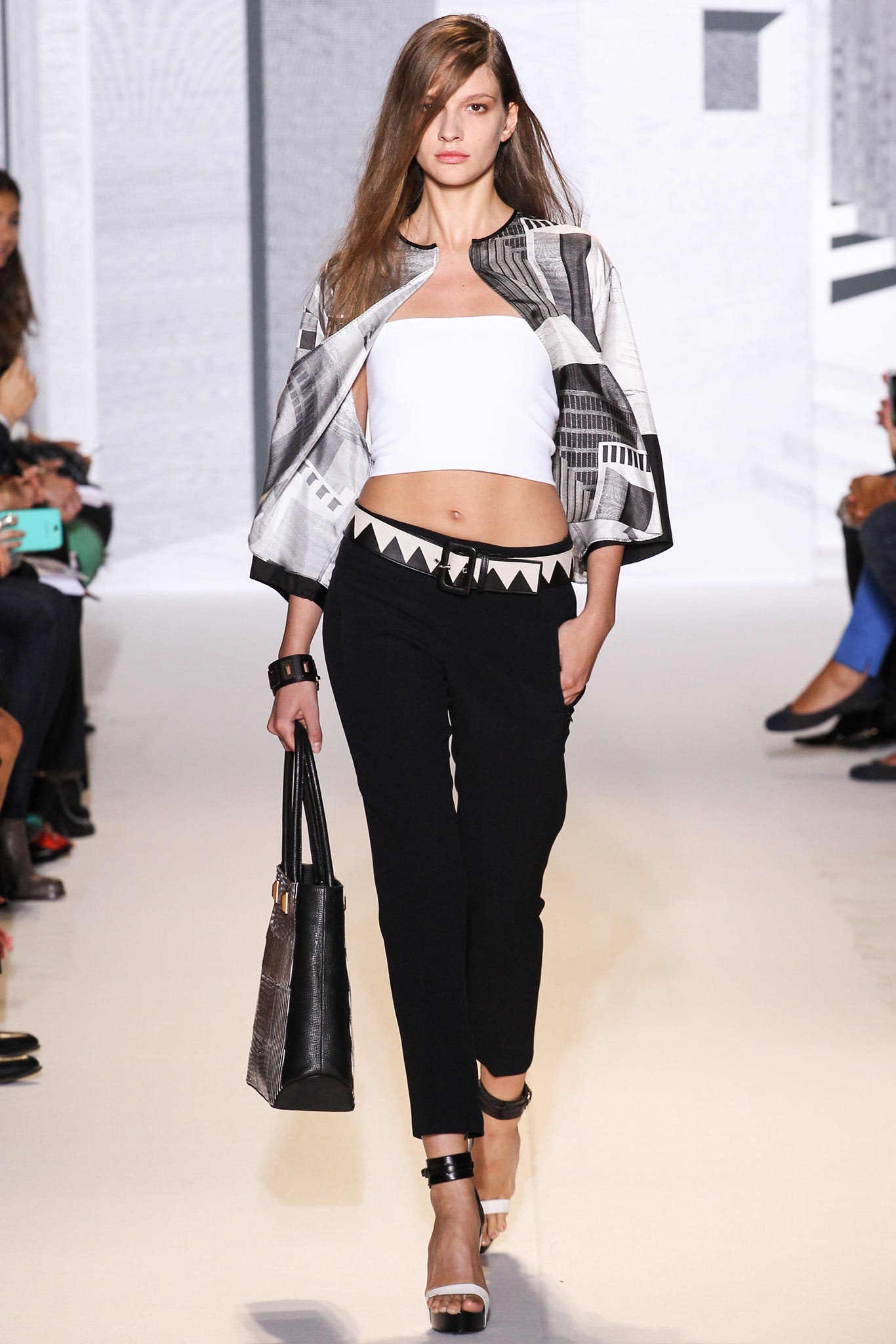 white cropped top with printed jacket