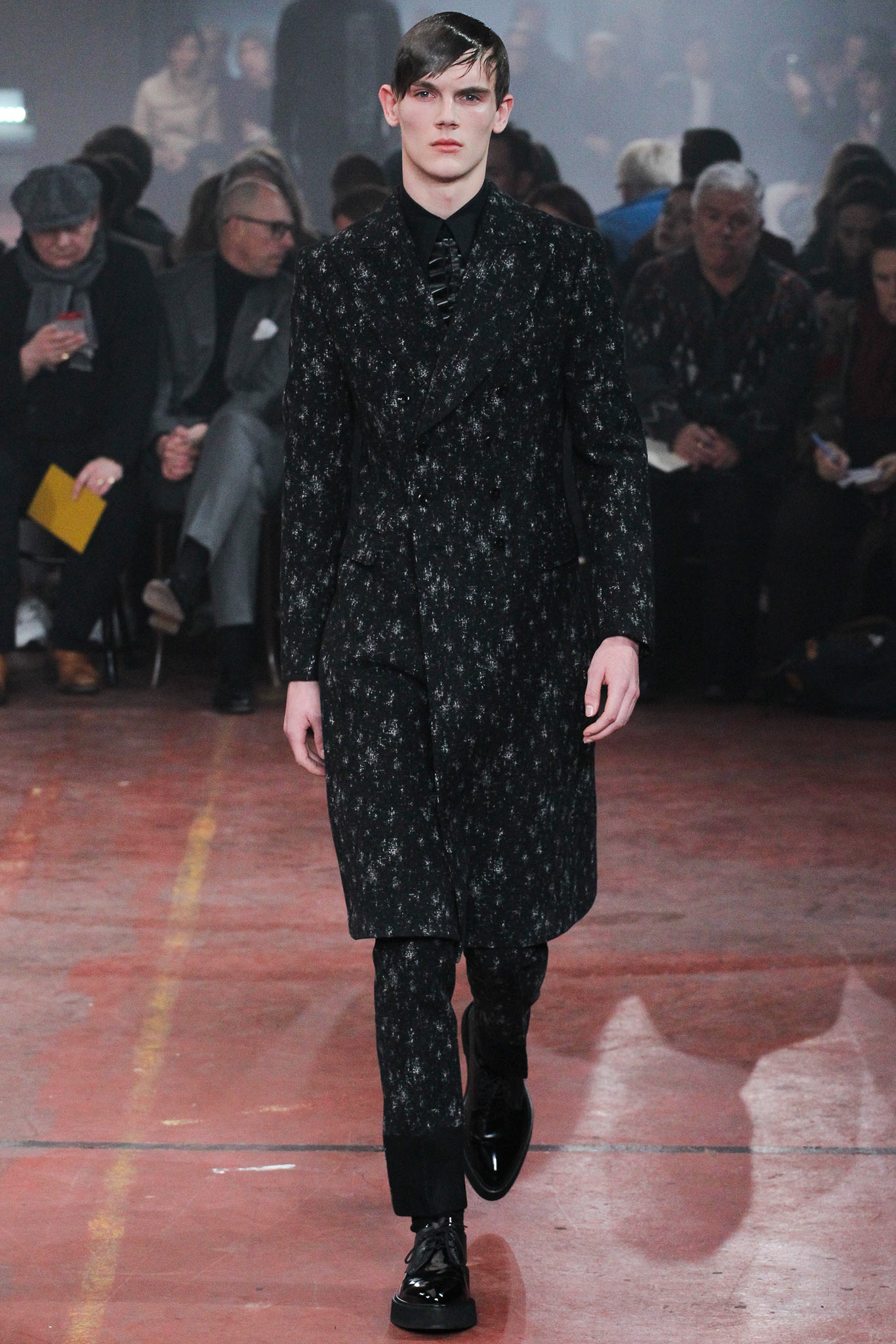 black wool fitted coat and pants