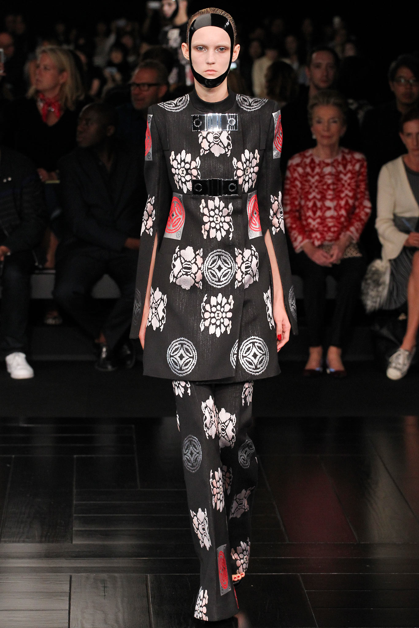 black printed mini dress with fitted pants