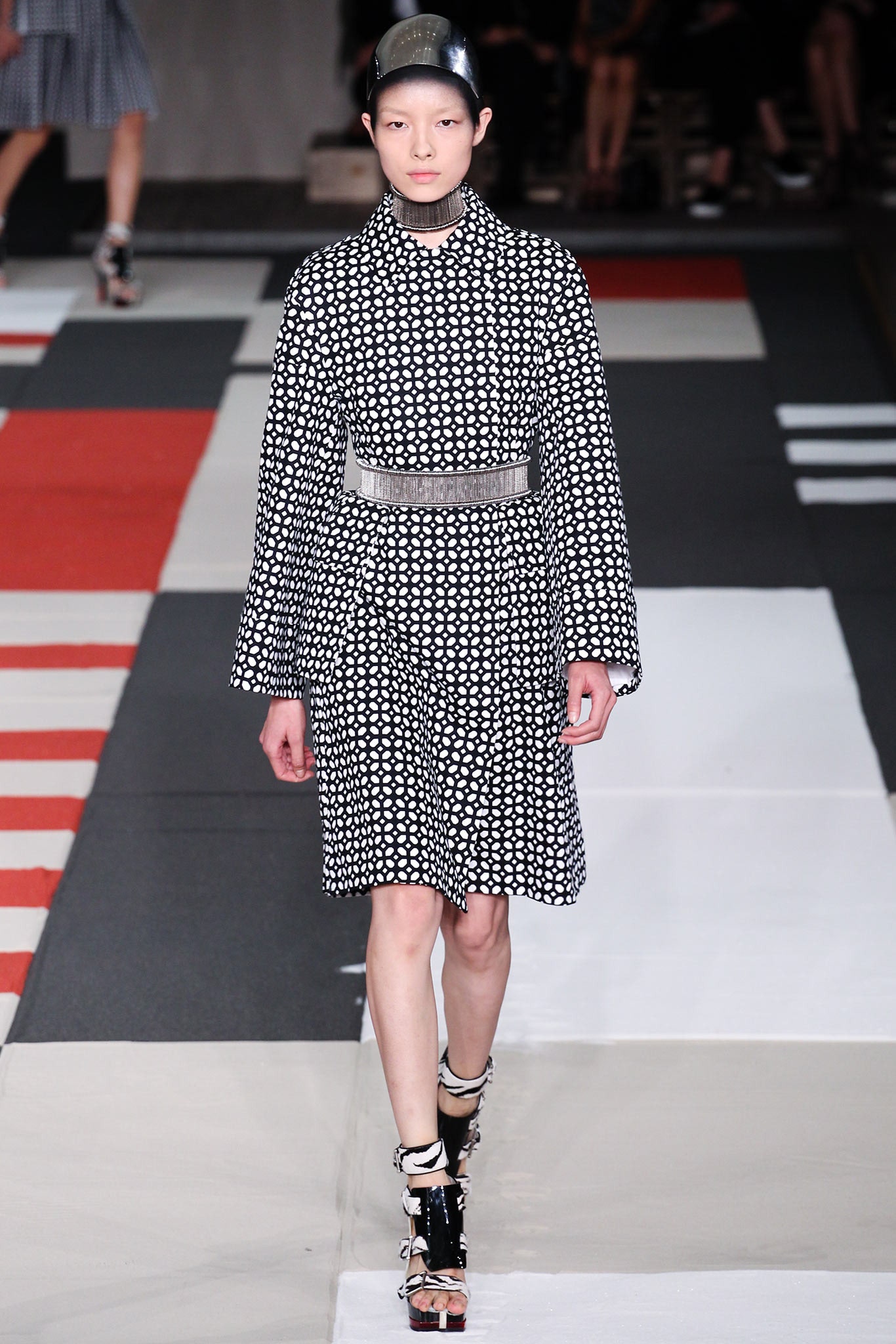 black and white polka-dot midi dress