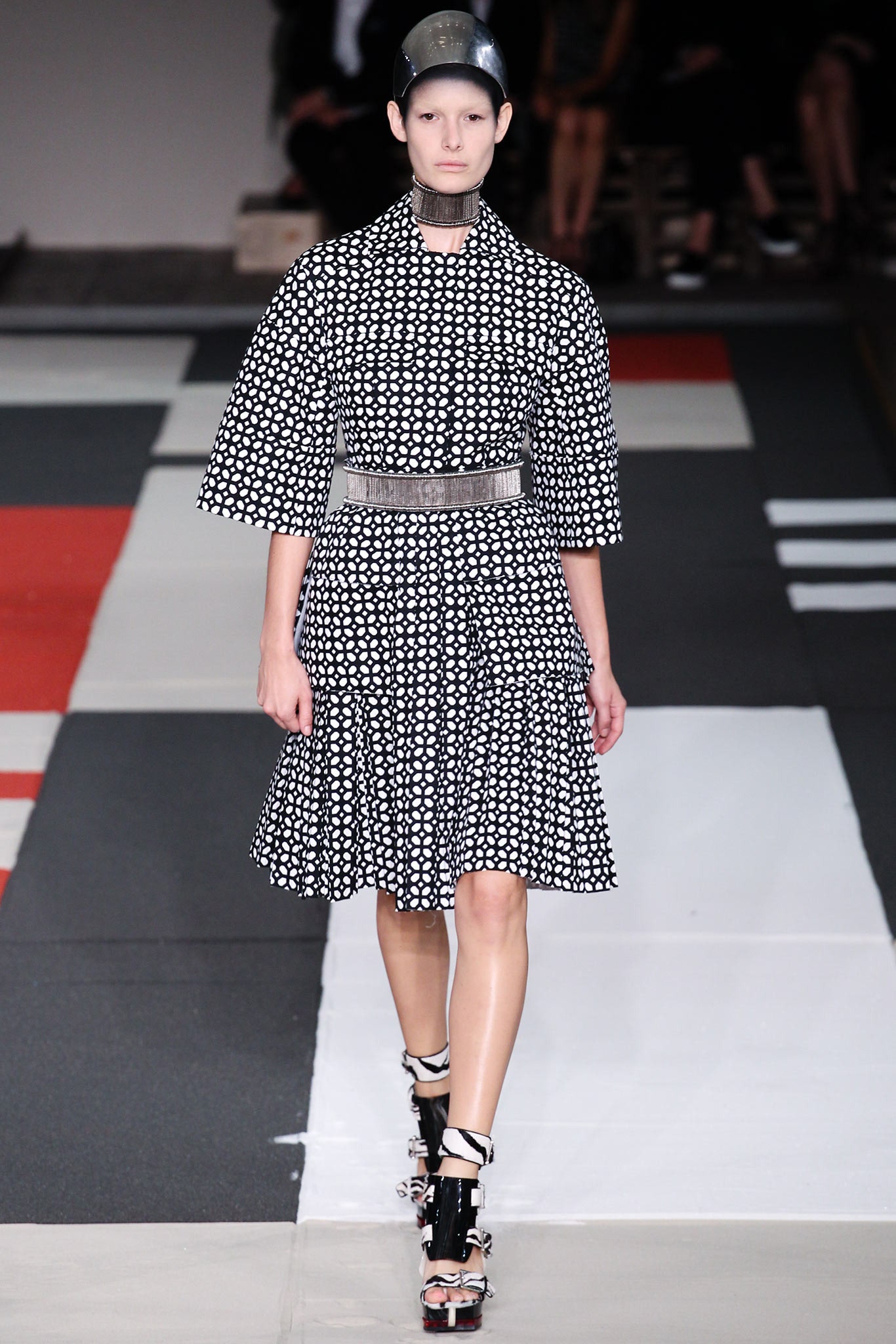 black and white polka-dot mini dress