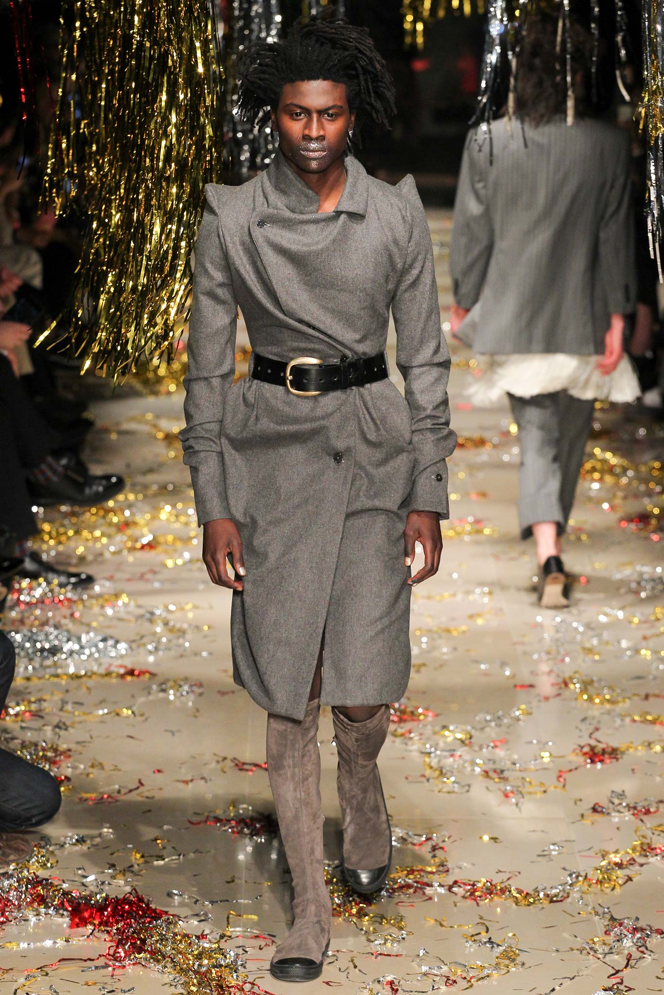 gray wool belted coat