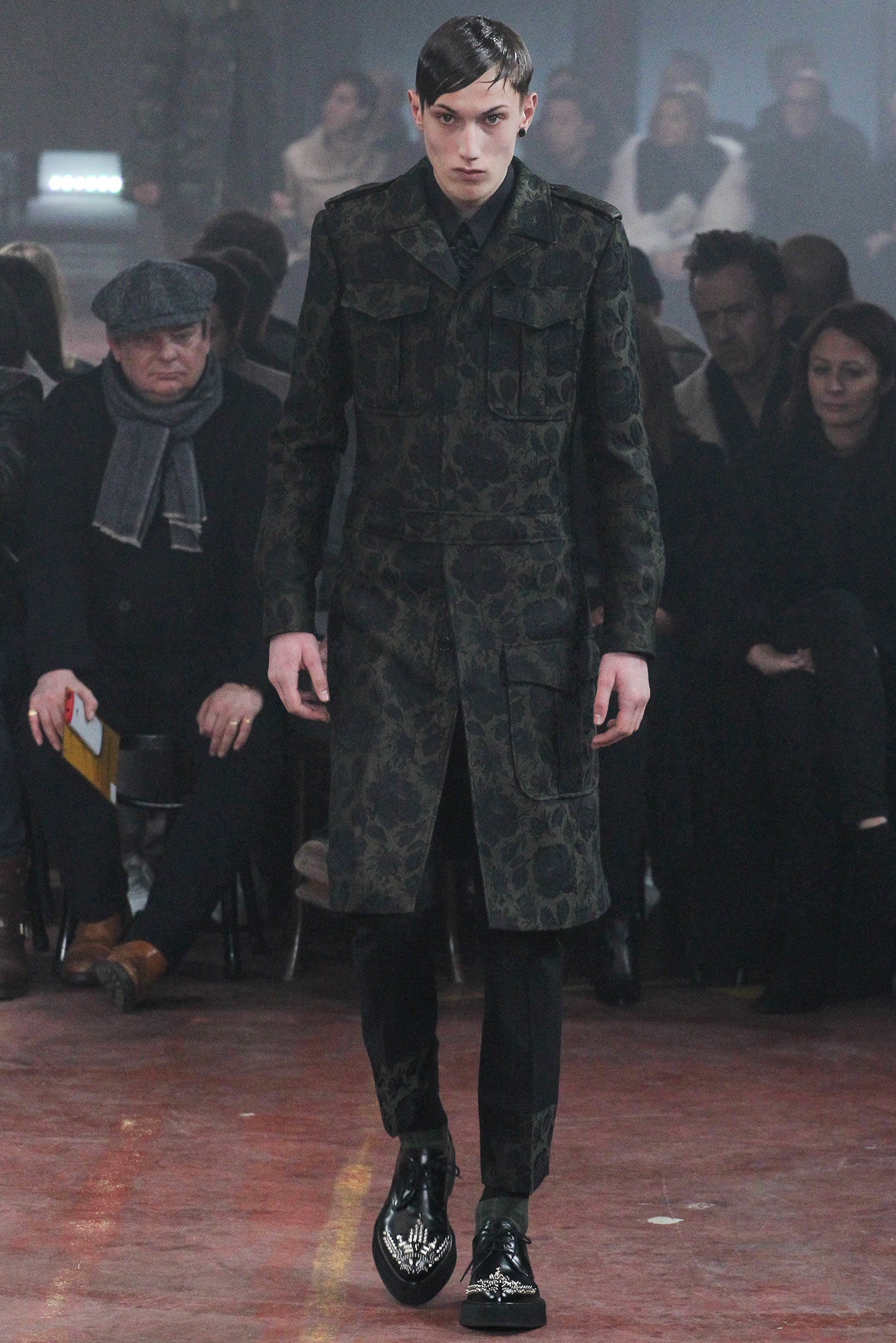 fitted black green camouflage coat