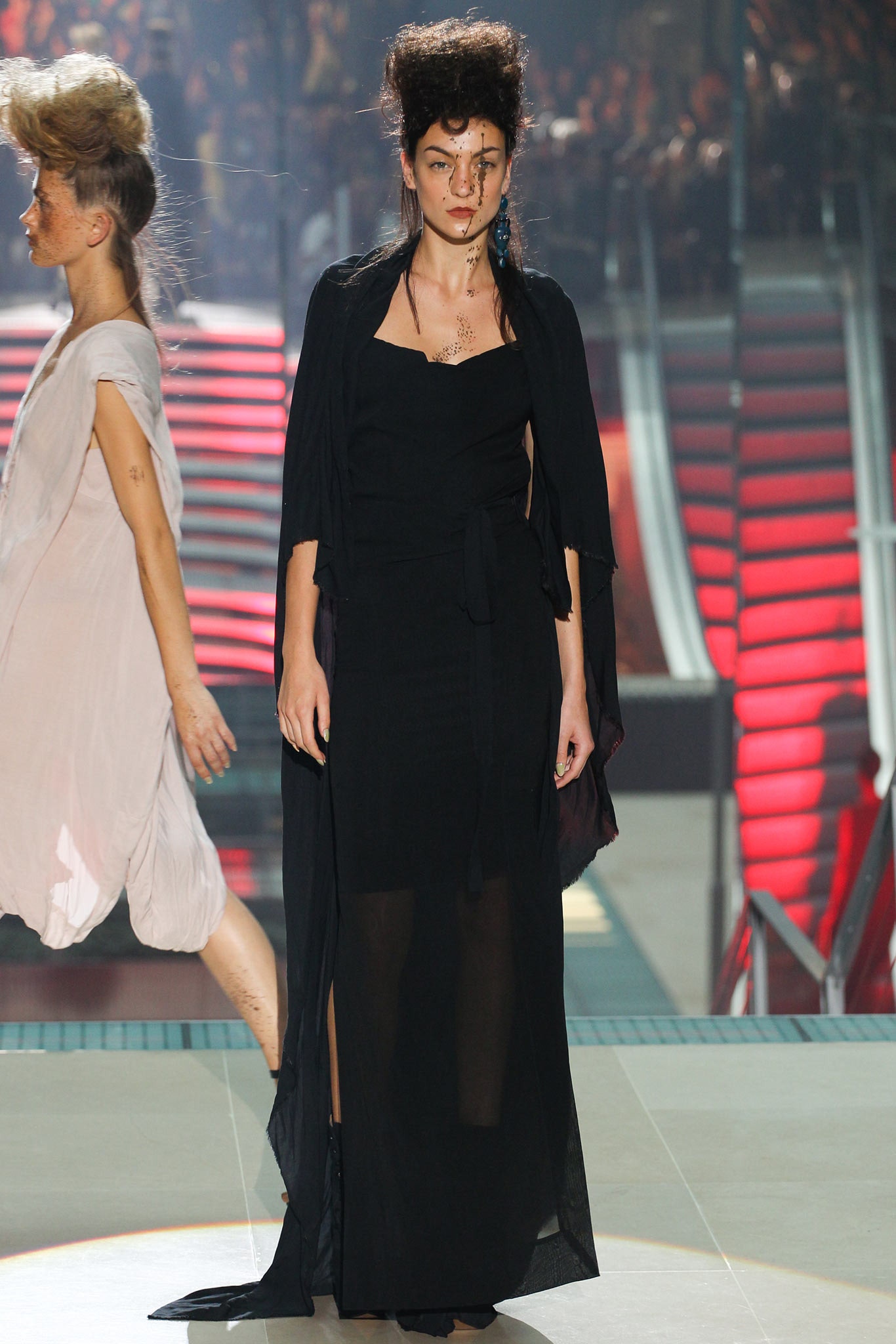 black silk maxi dress with cape