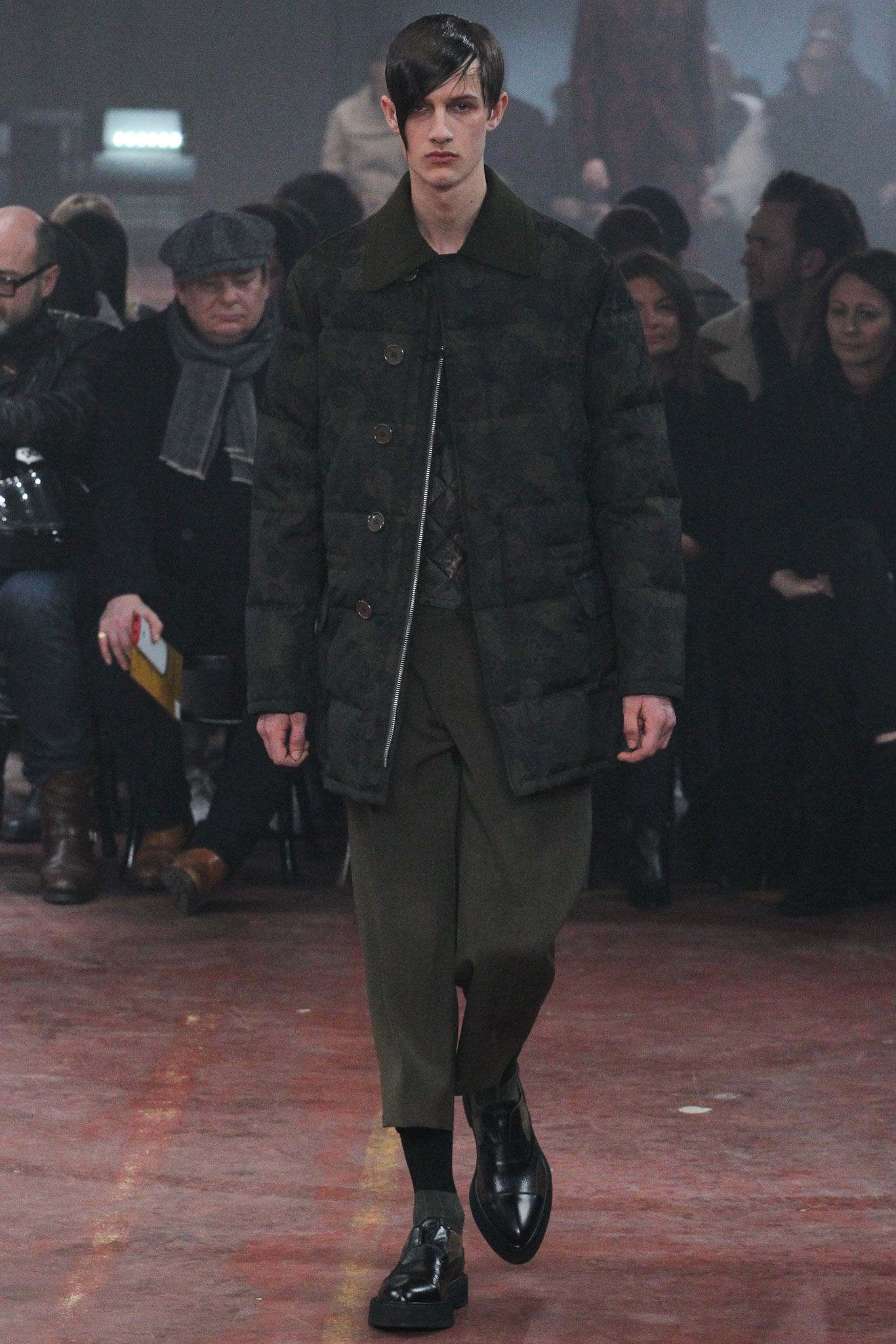 green camouflage jacket with gray pants