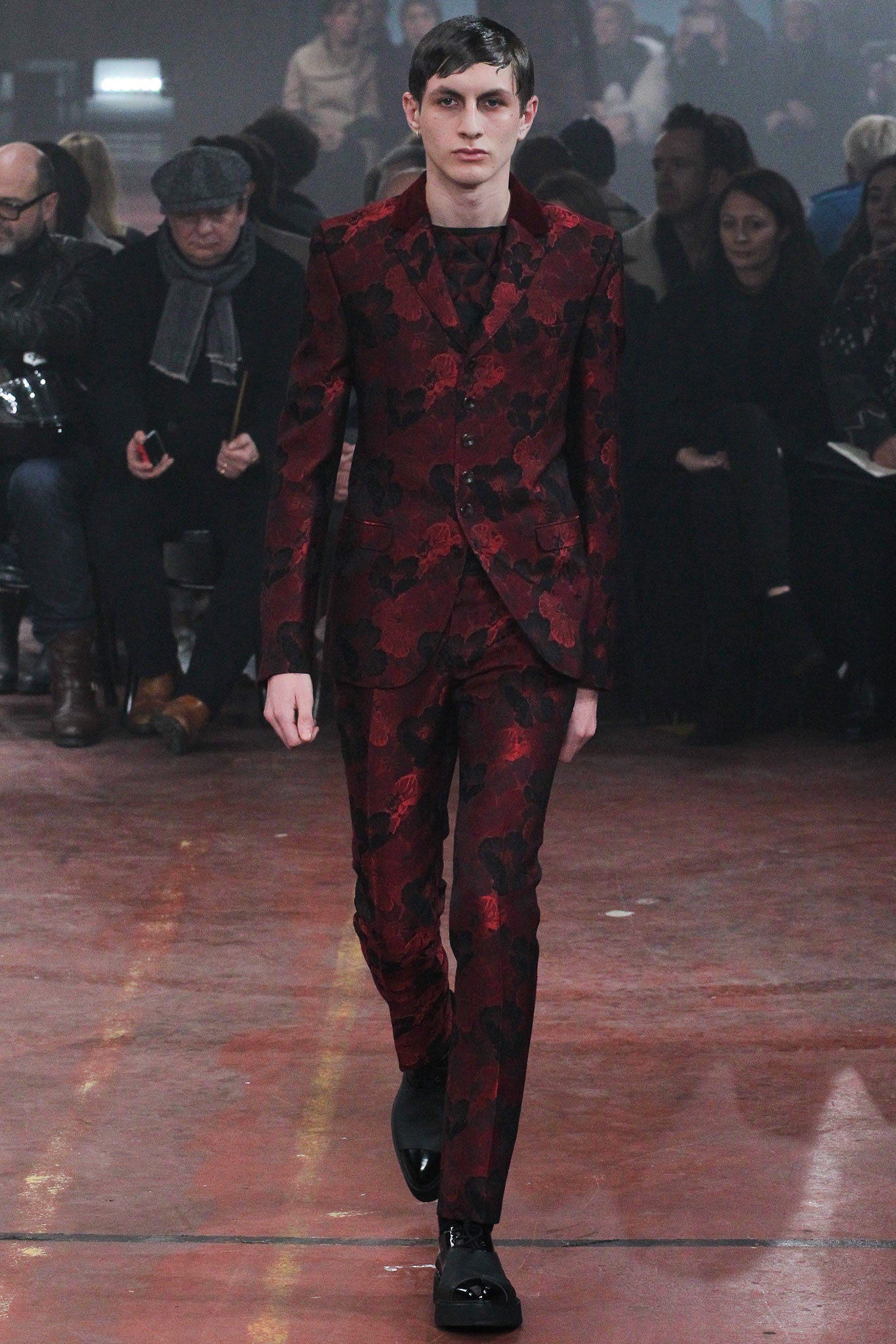 red and black floral suit
