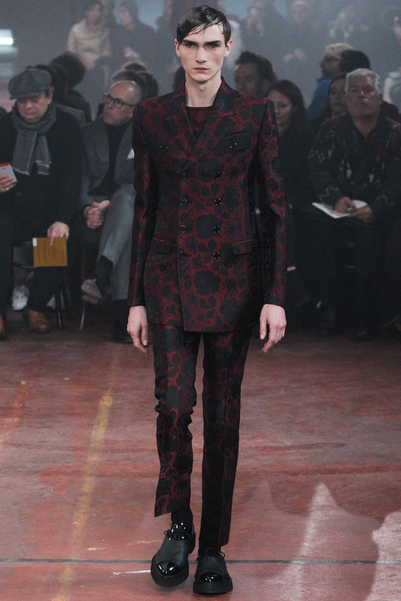 red and black floral tailored suit