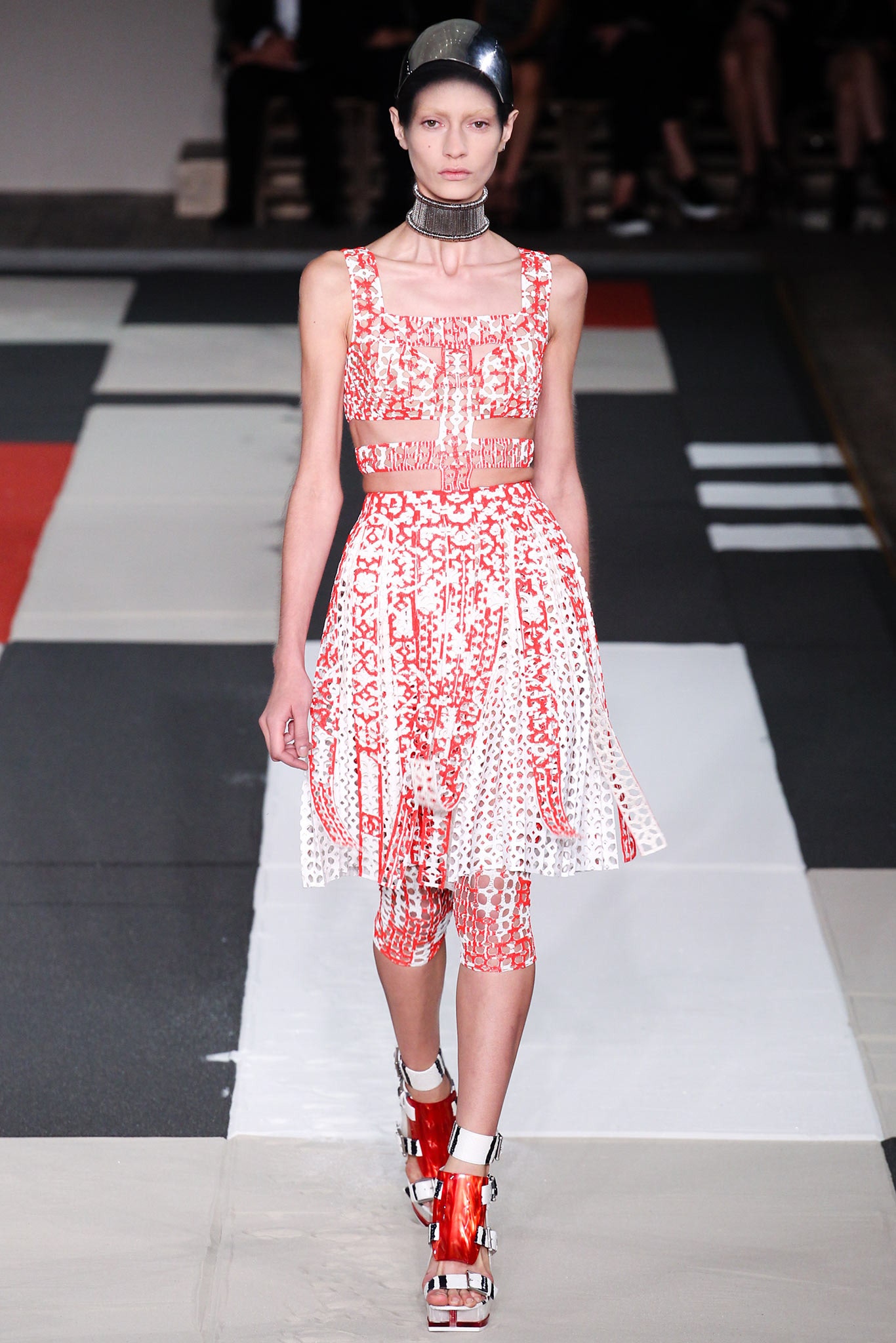 red and white printed midi dress