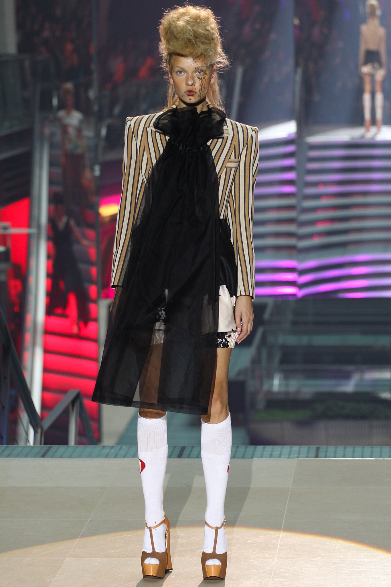 structured blazer with sheer dress