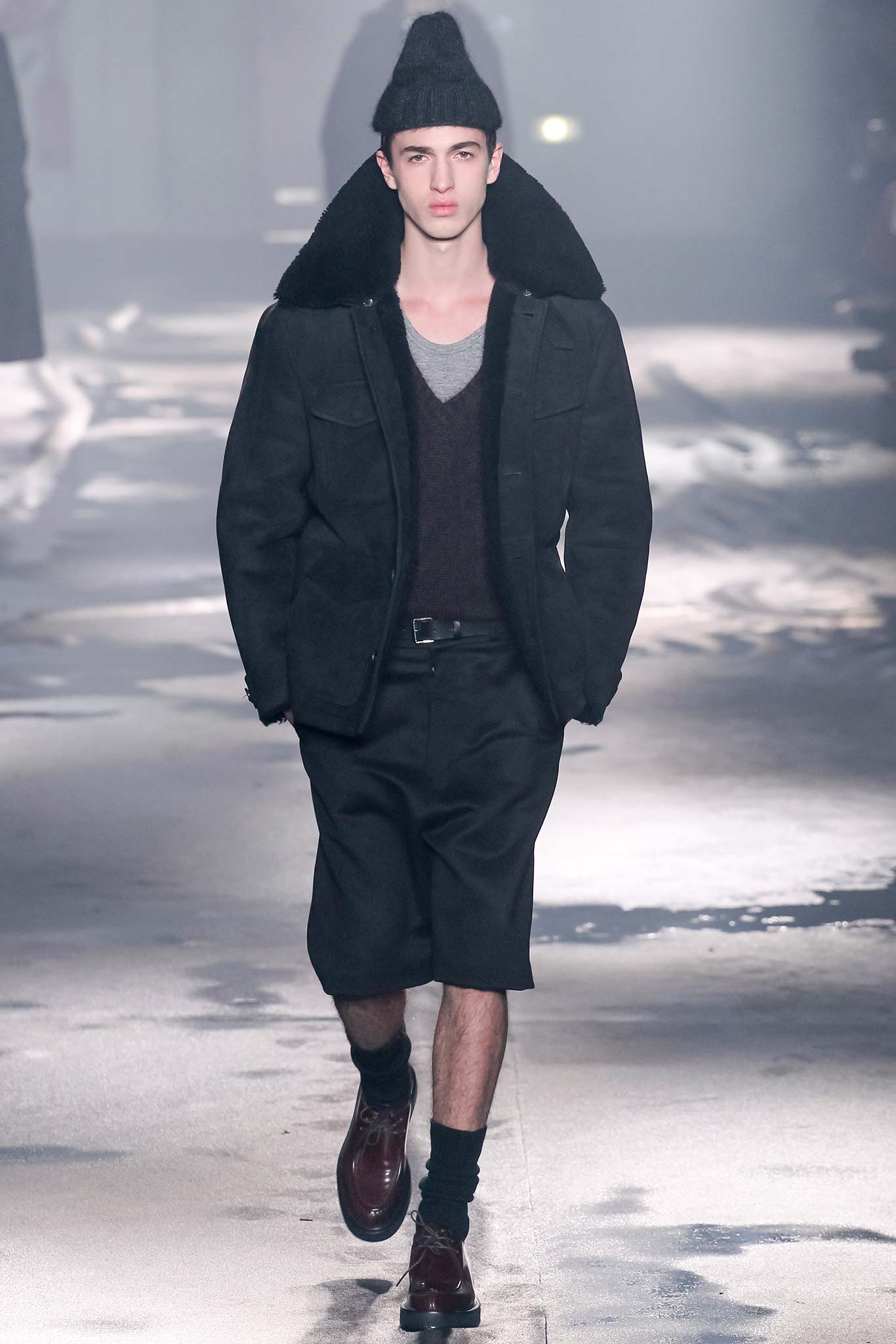 black wool jacket with gray sweater