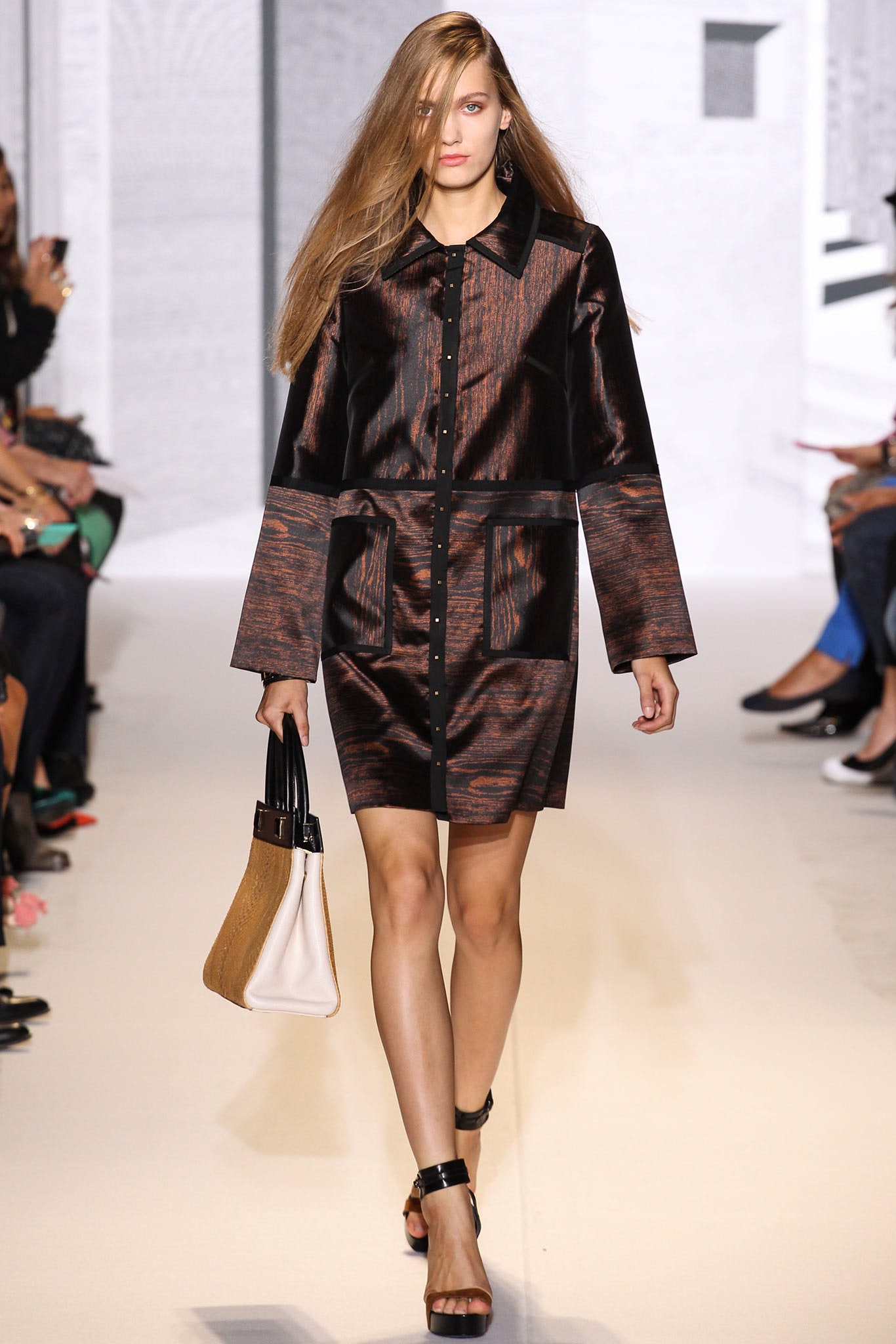 brown silk long-sleeve dress