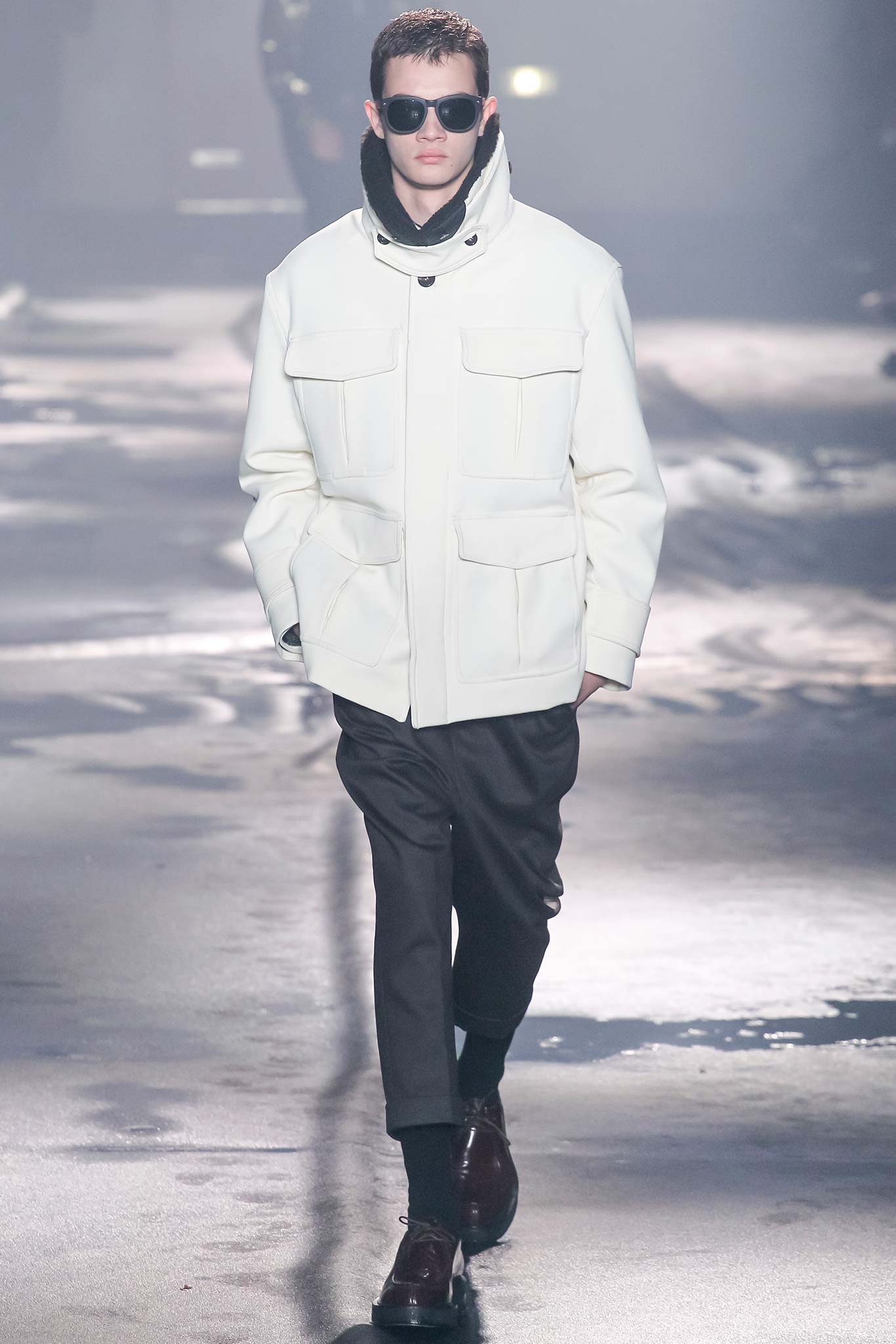 white relaxed jacket with black pants