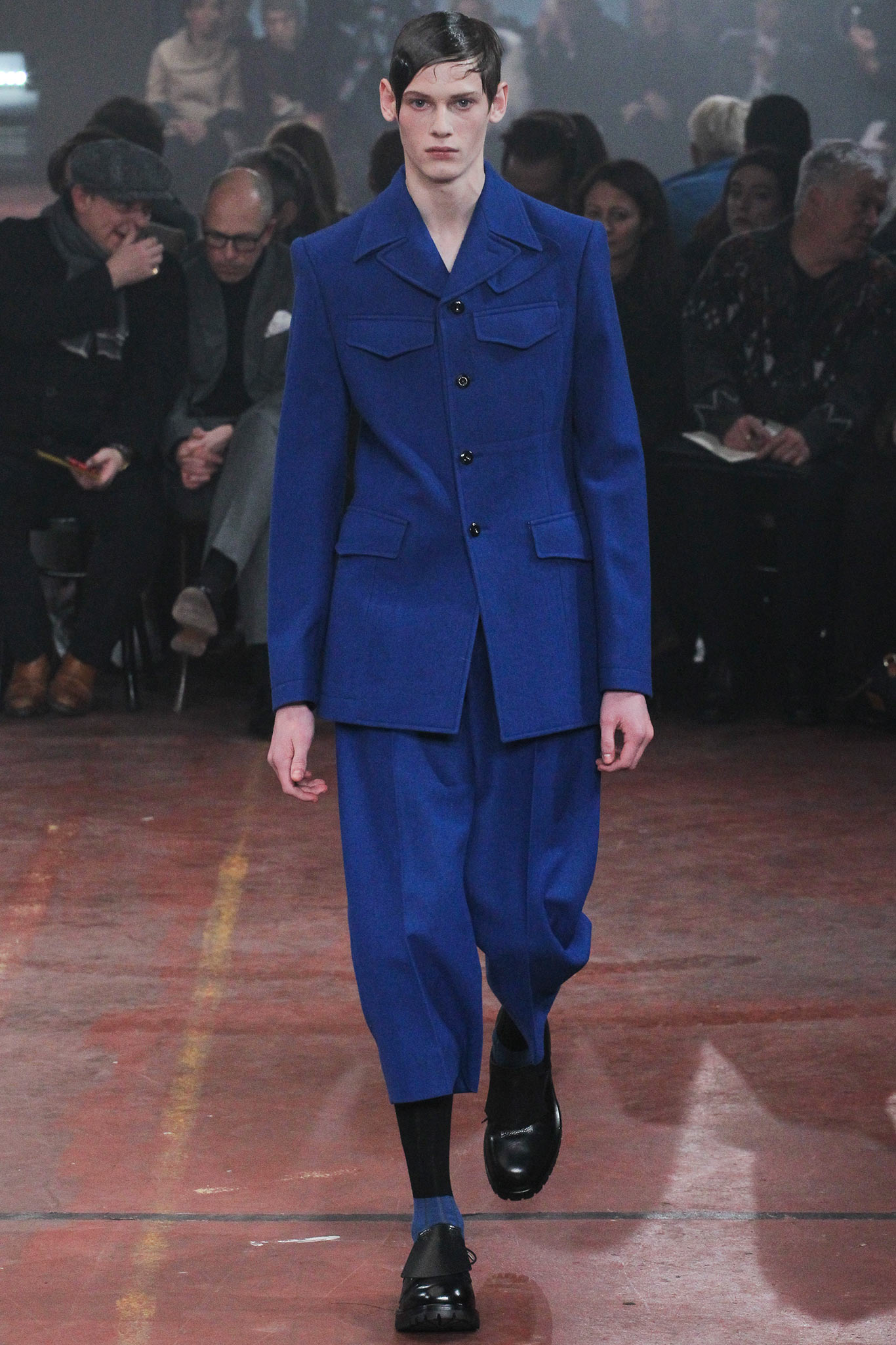 blue tailored suit with relaxed pants