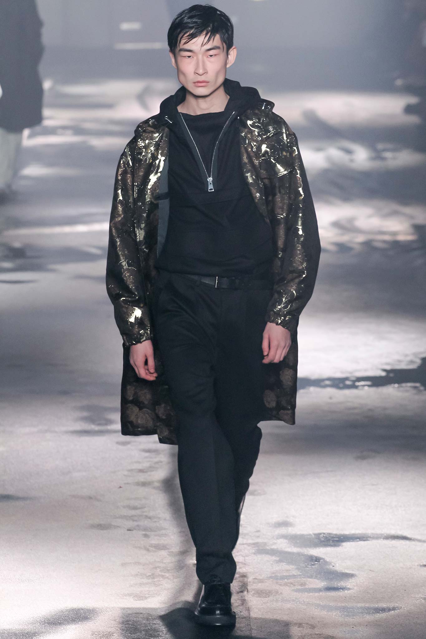 black vinyl coat with hoodie