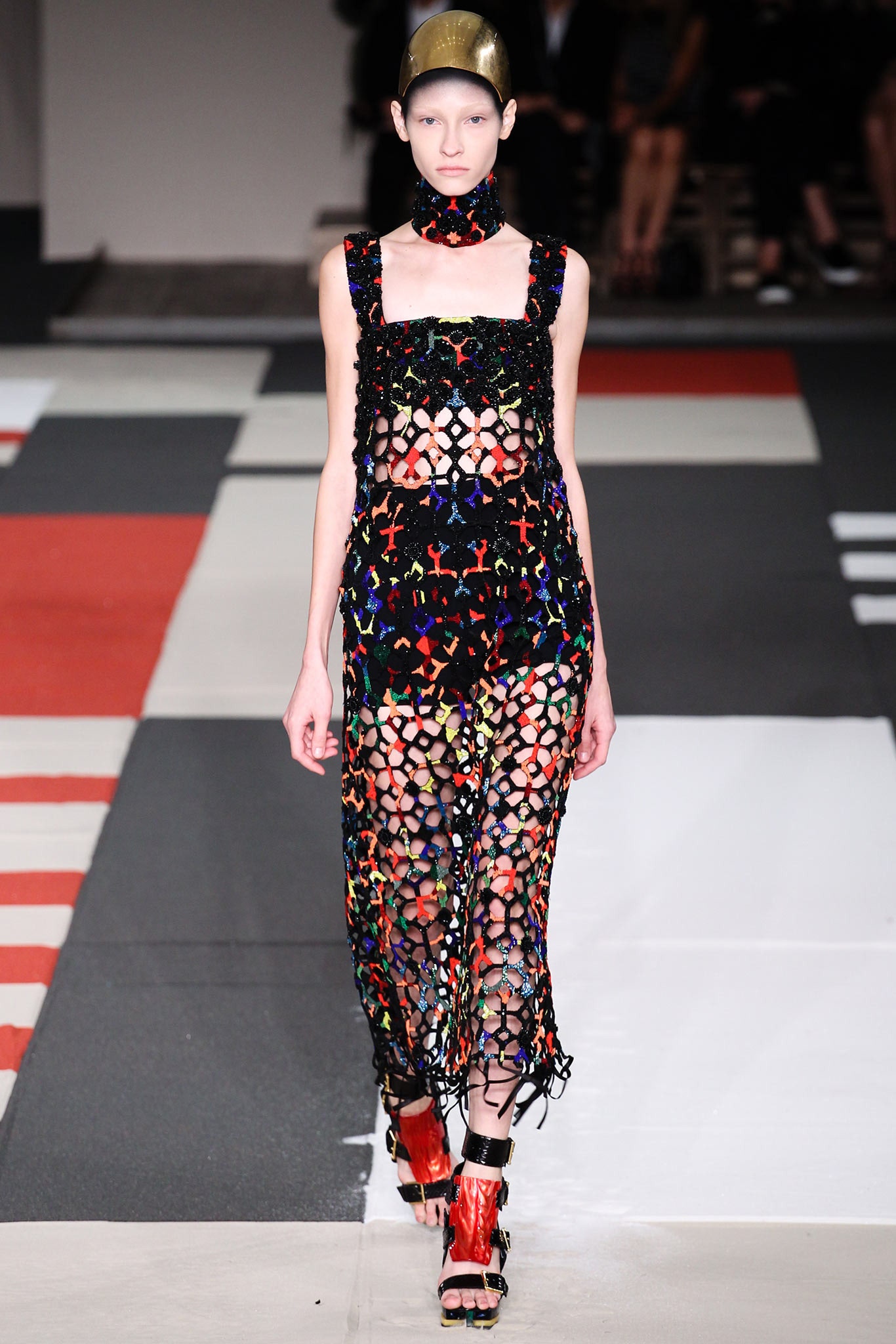 black multi-colored mesh dress