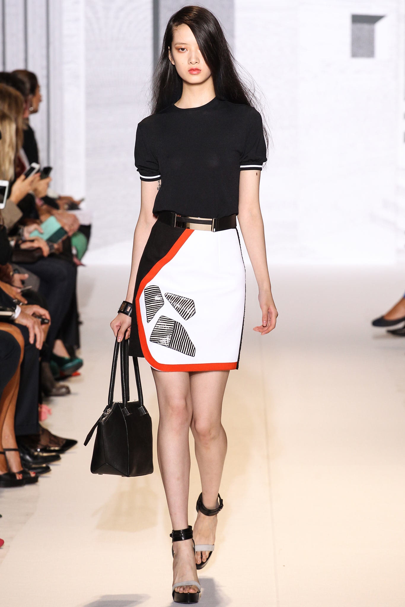 black fitted top with pencil skirt