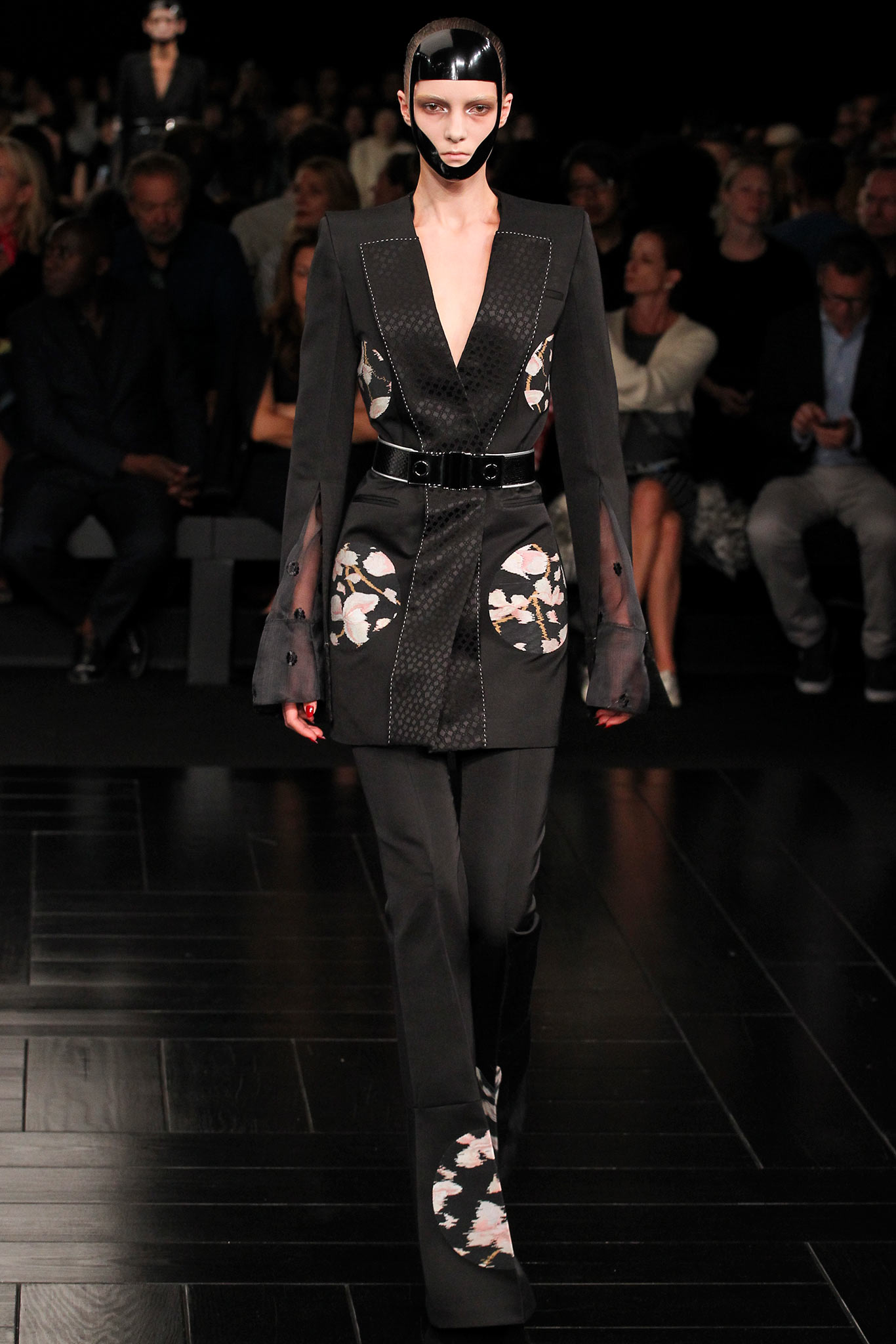 black tailored blazer and fitted pants