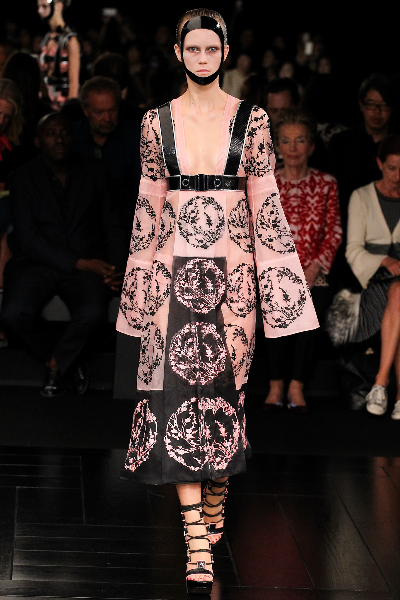 black pink embroidered midi dress