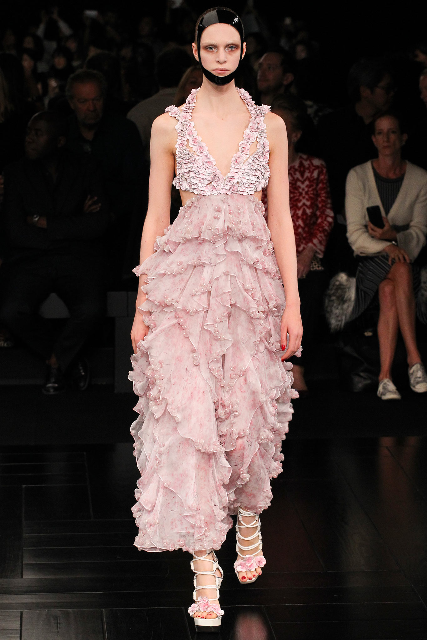 pink ruffled maxi dress