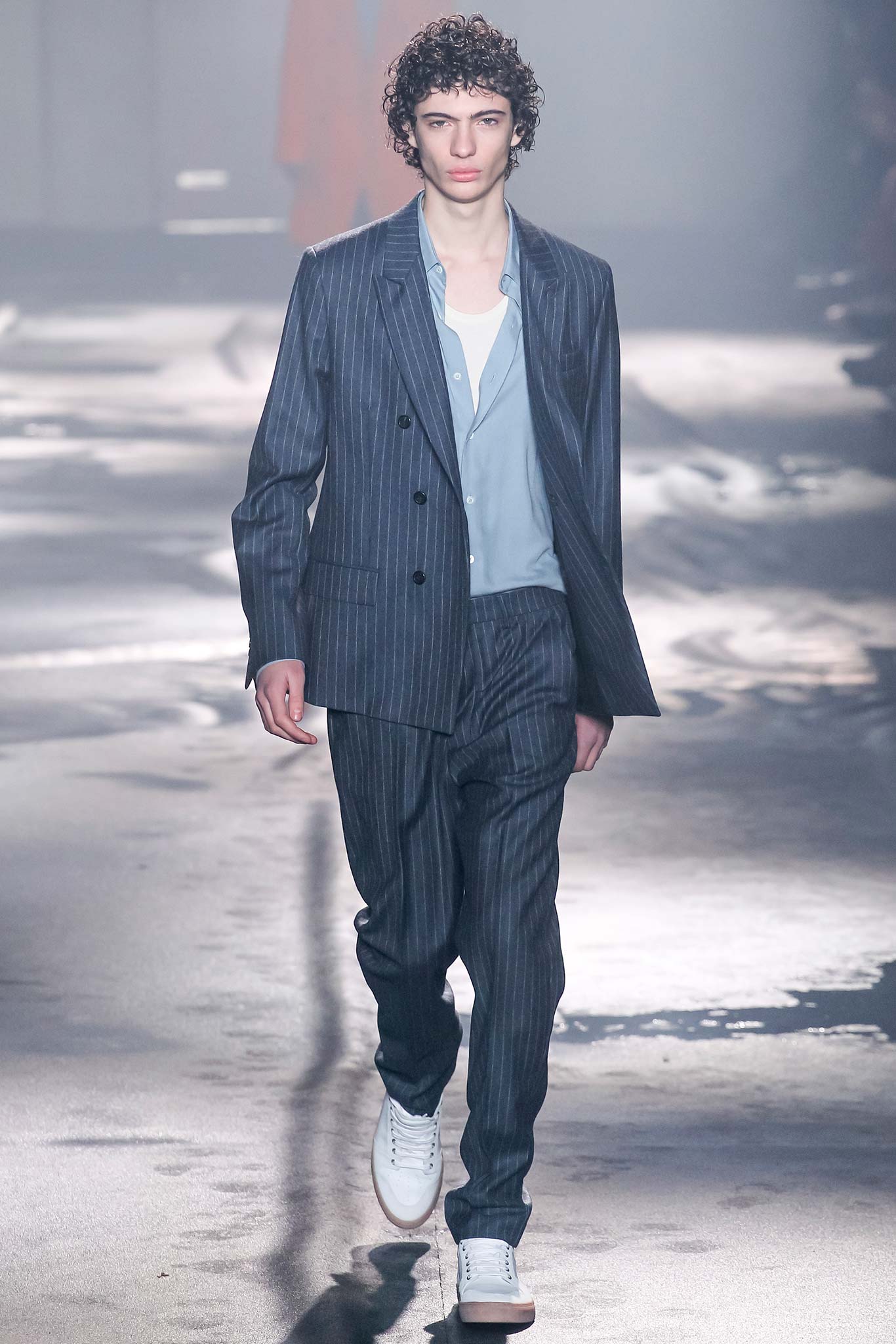 blue striped tailored suit