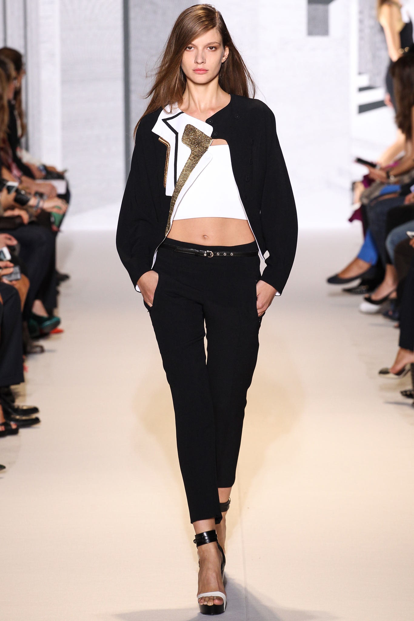 black and white fitted jacket with cropped top