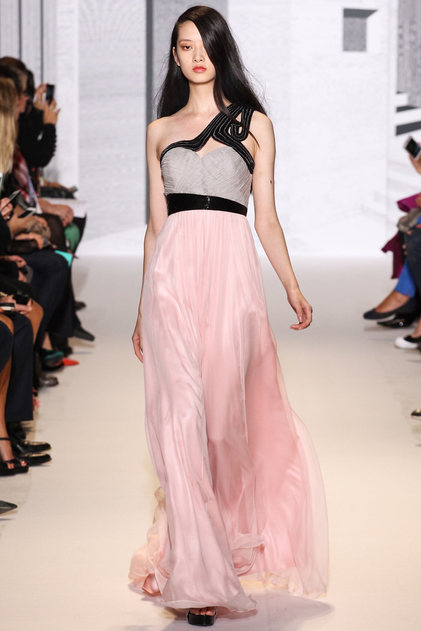 pink silk asymmetric gown
