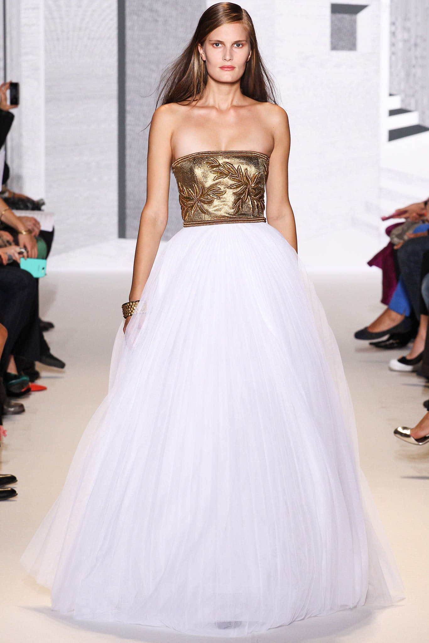 white tulle strapless gown