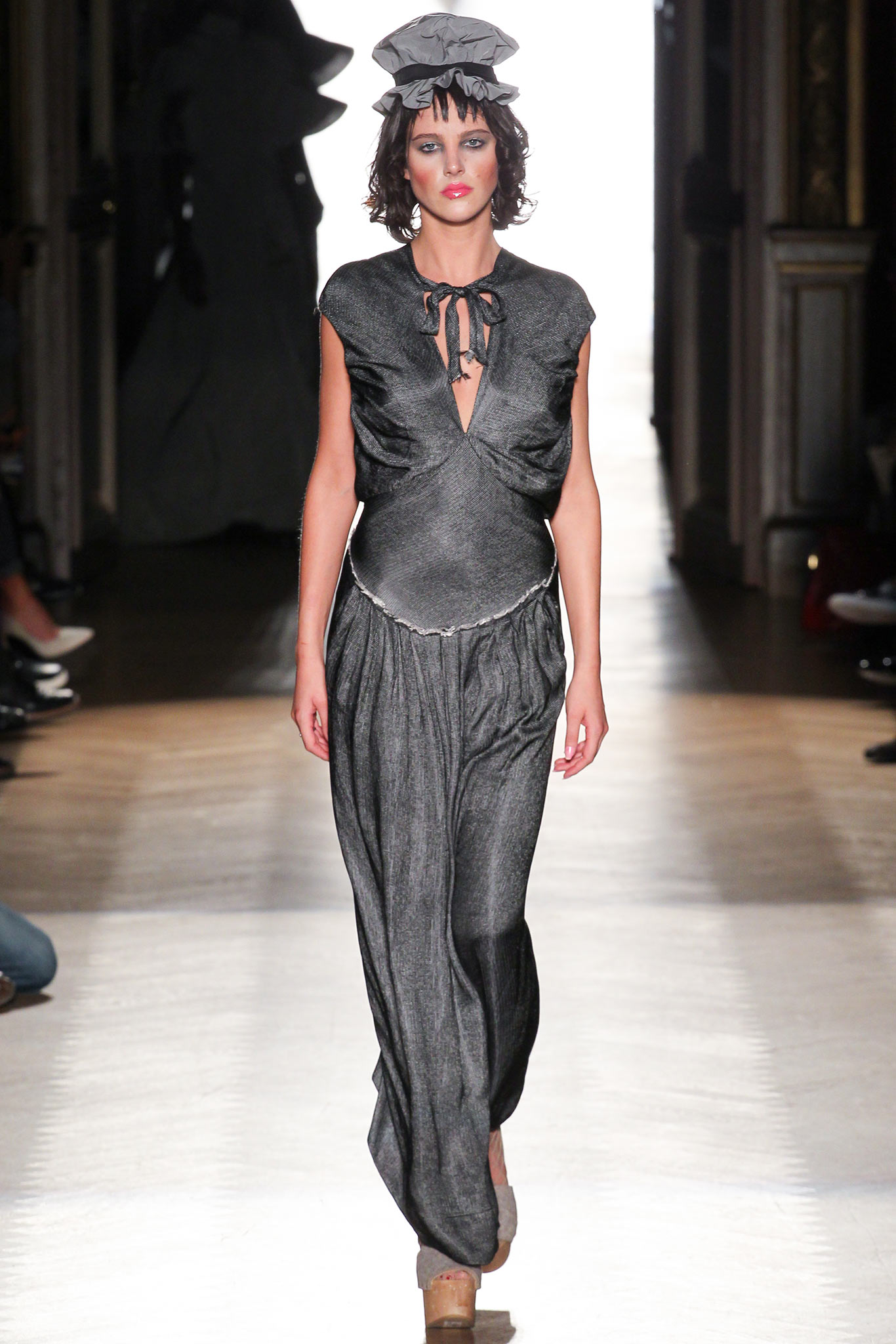 gray silk sleeveless dress