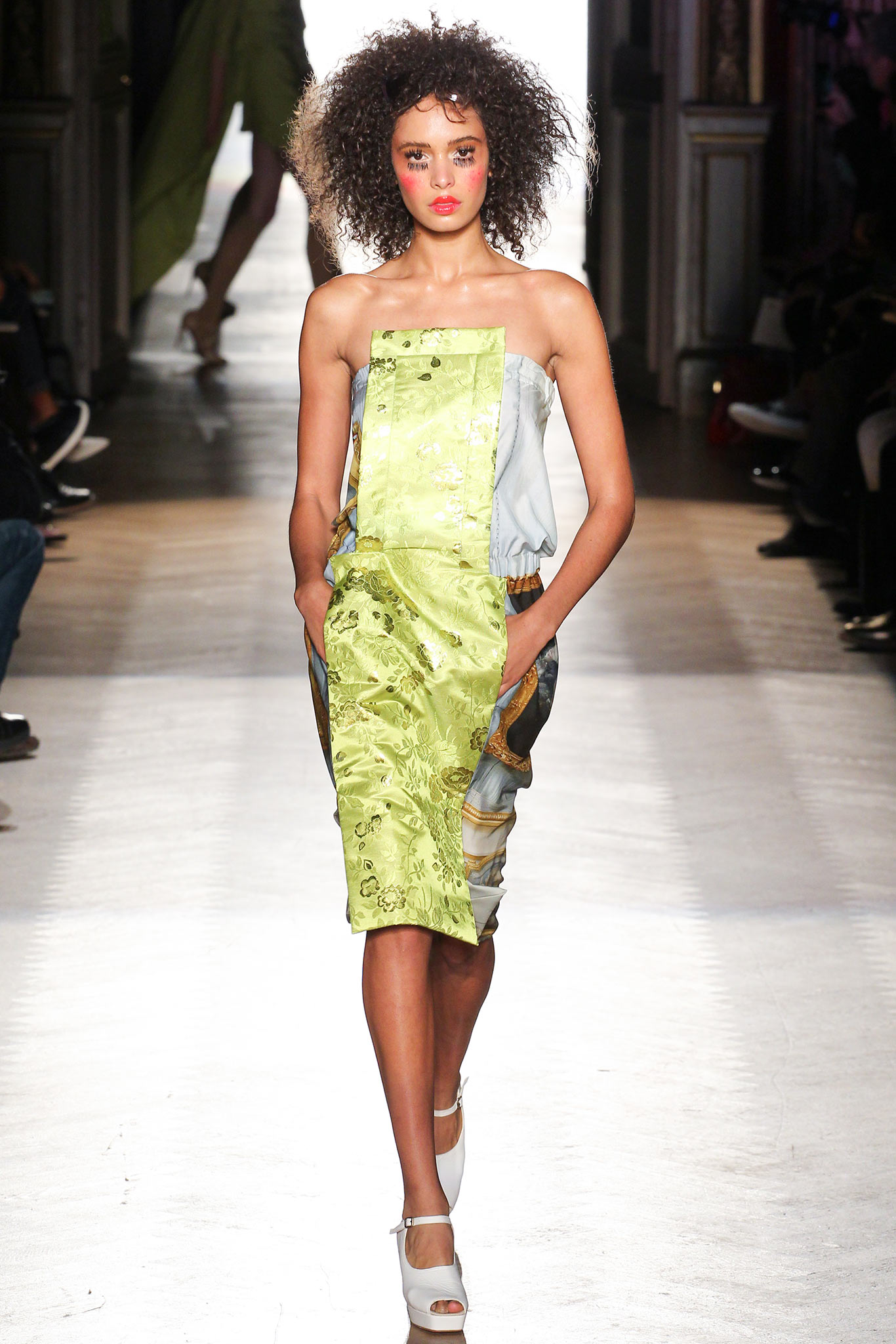 green and blue strapless dress