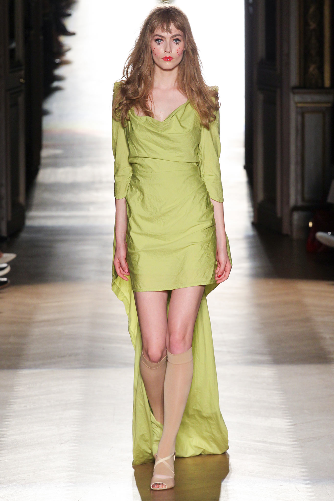 fitted green silk asymmetric dress
