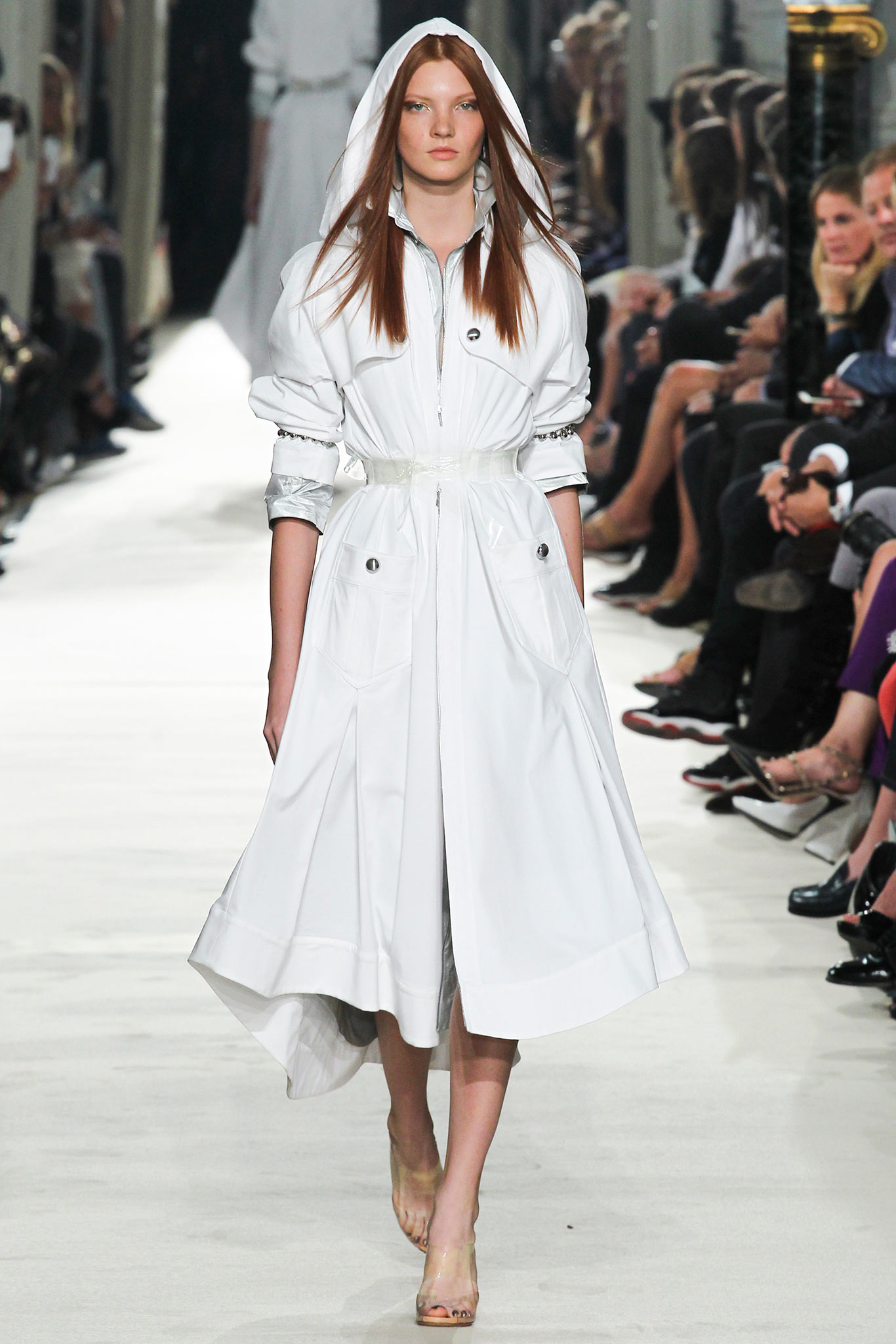 white vinyl hooded coat