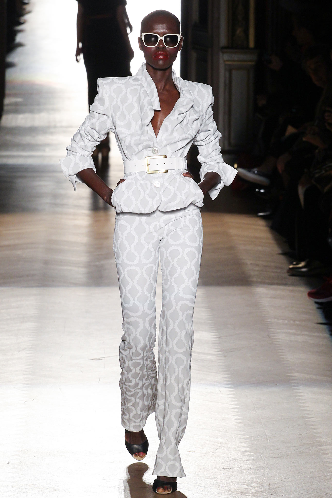 white printed fitted suit