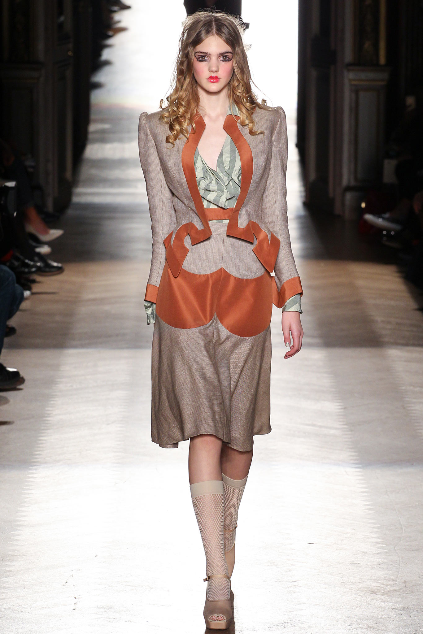 beige and orange fitted dress