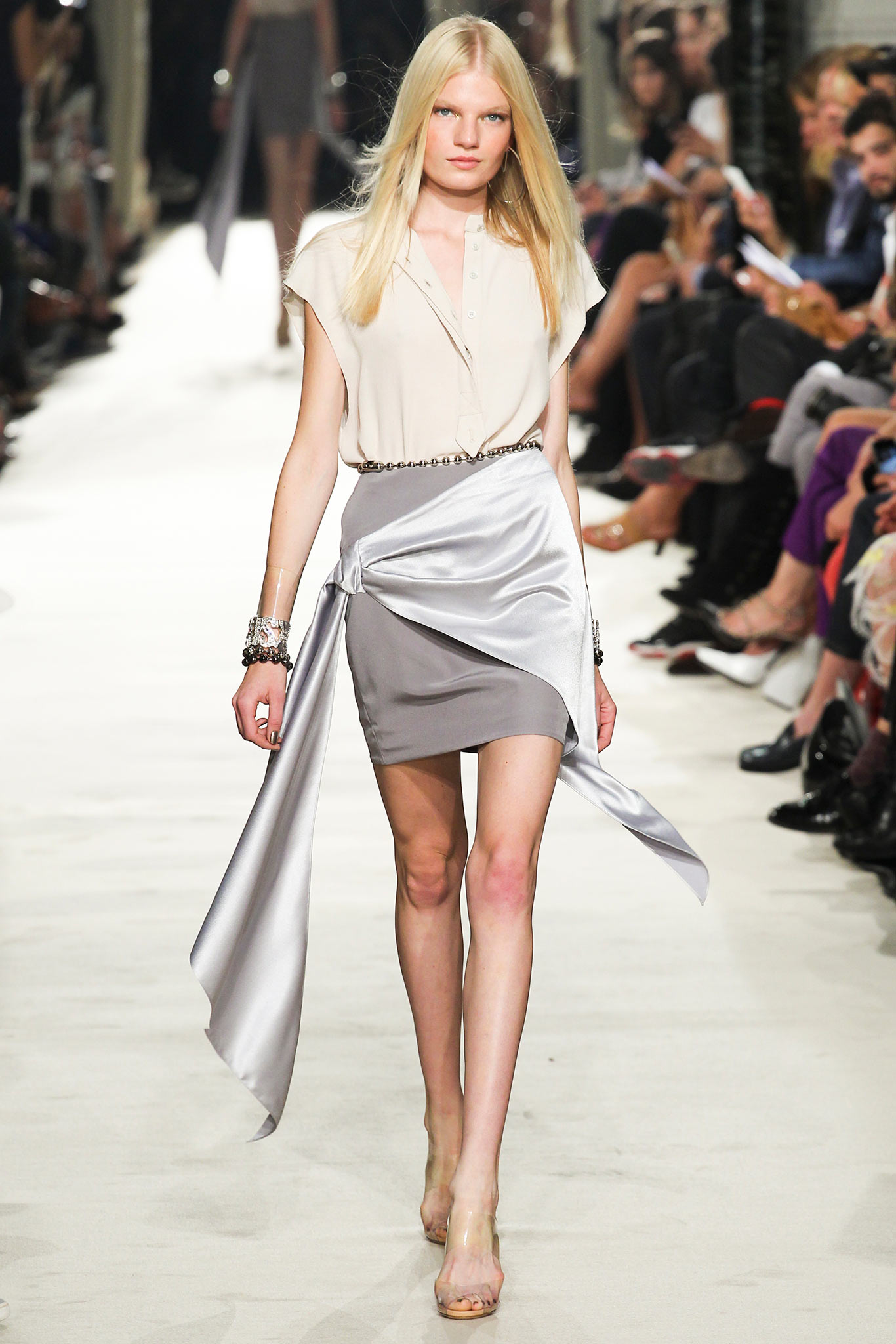 gray silk asymmetric wrap fitted flowing mini skirt