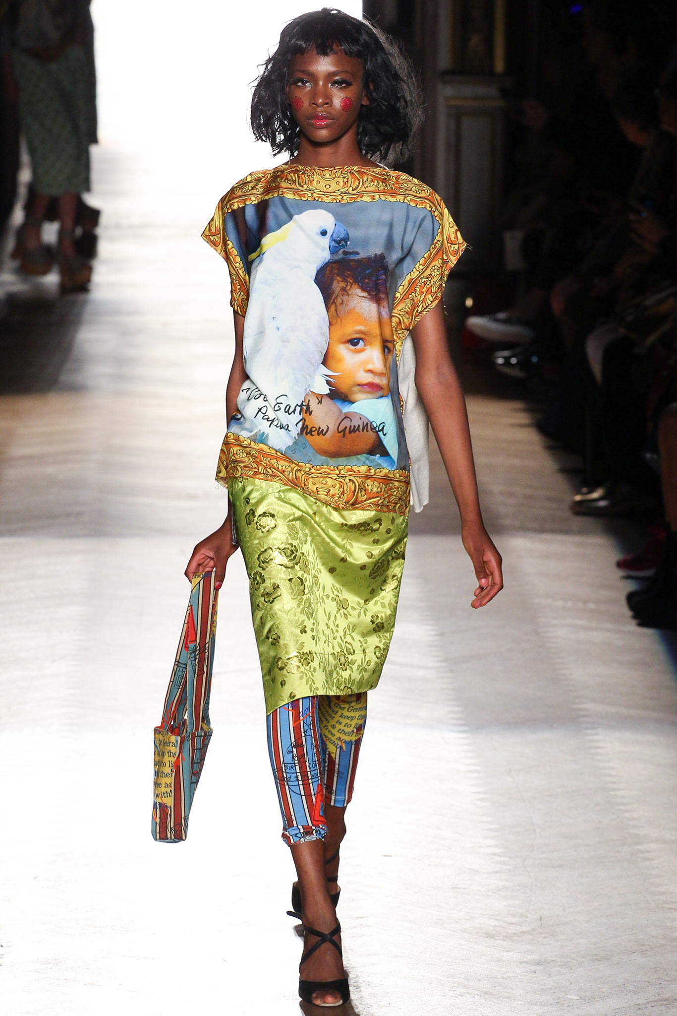 multi-colored printed top and skirt