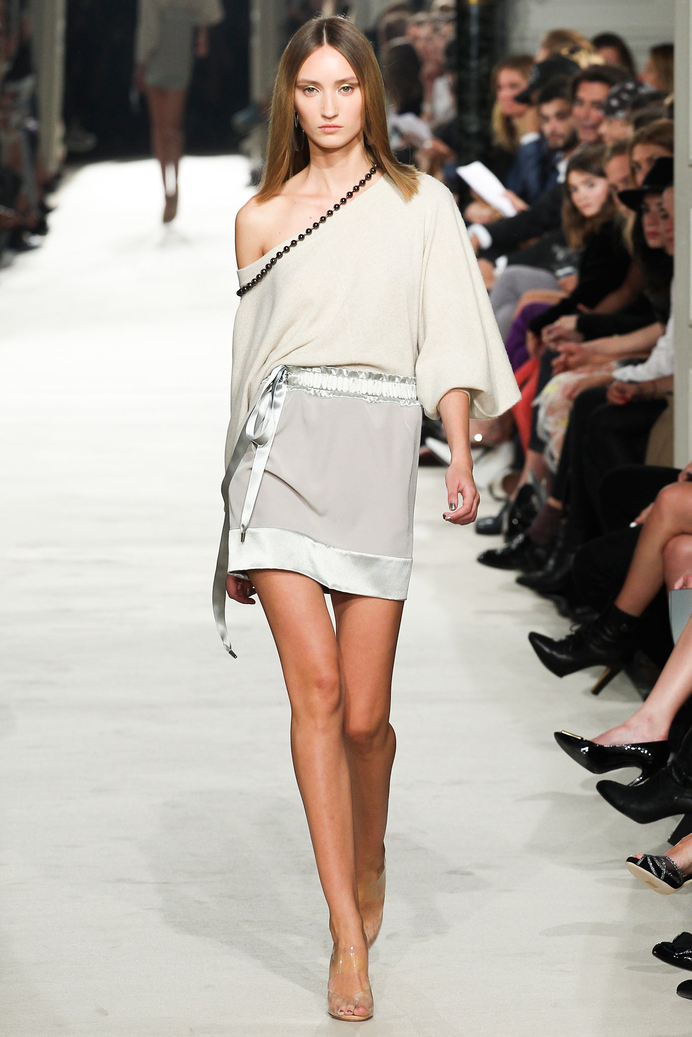 beige gray asymmetric mini dress