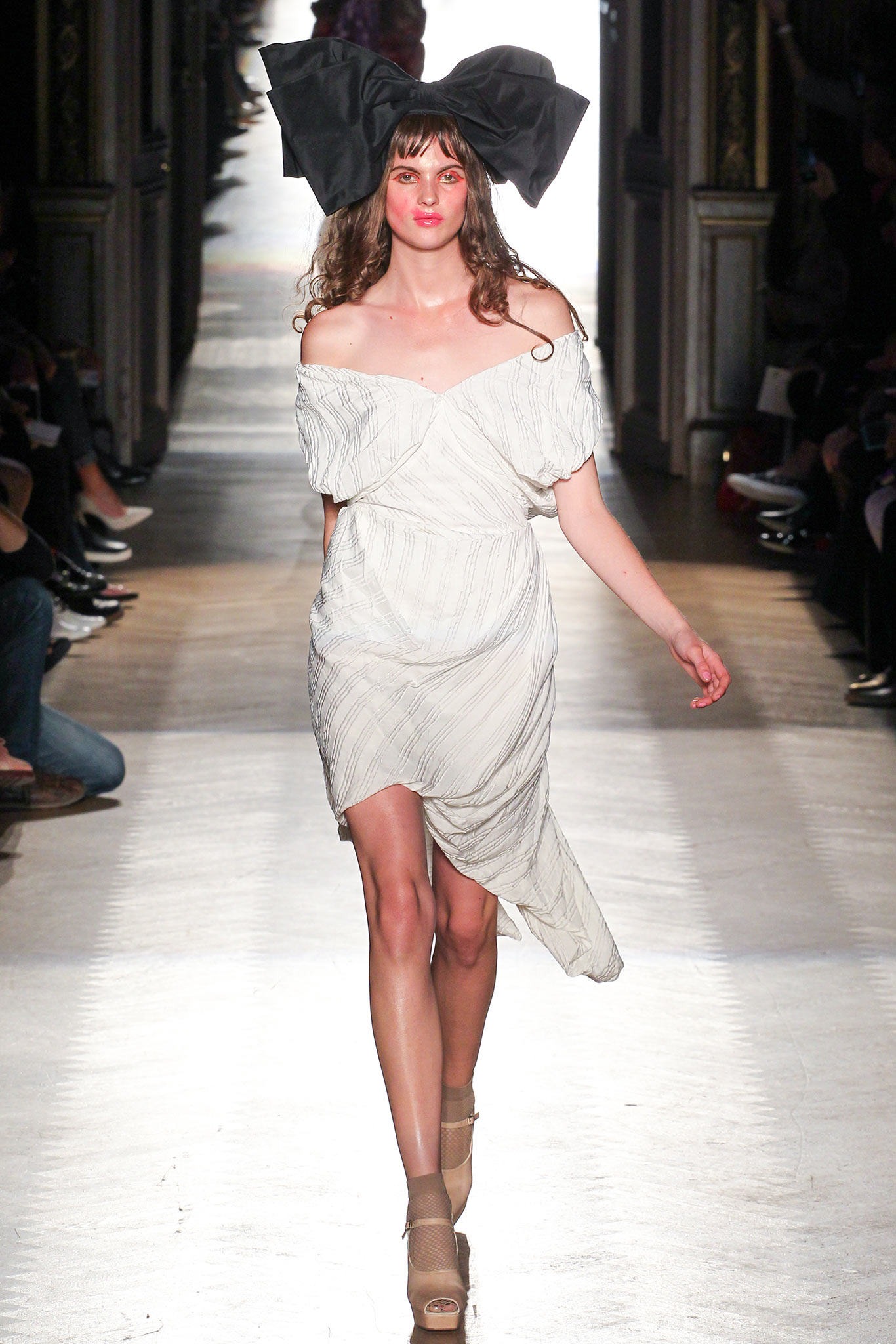 off-shoulder white silk dress