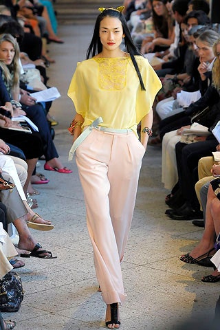 yellow silk sleeveless high-neck relaxed embroidered top